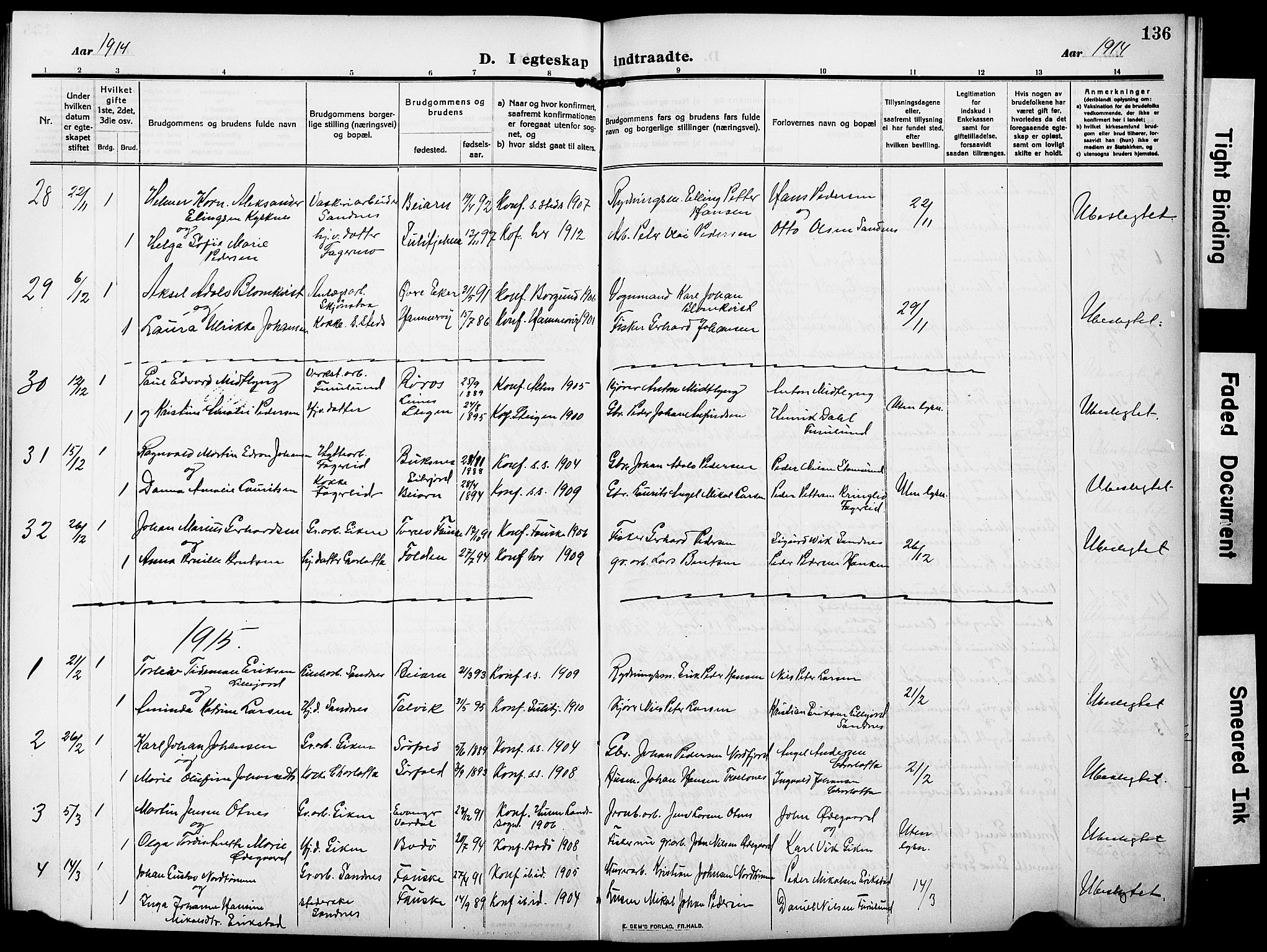 Ministerialprotokoller, klokkerbøker og fødselsregistre - Nordland, SAT/A-1459/850/L0710: Parish register (official) no. 850A02, 1910-1920, p. 136