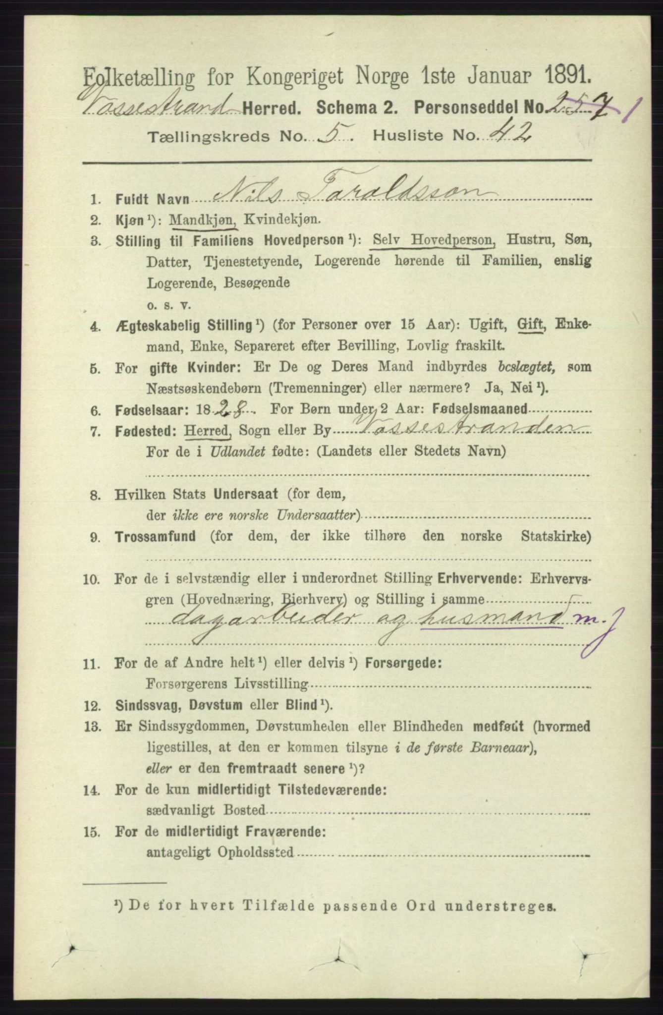 RA, 1891 census for 1236 Vossestrand, 1891, p. 2154