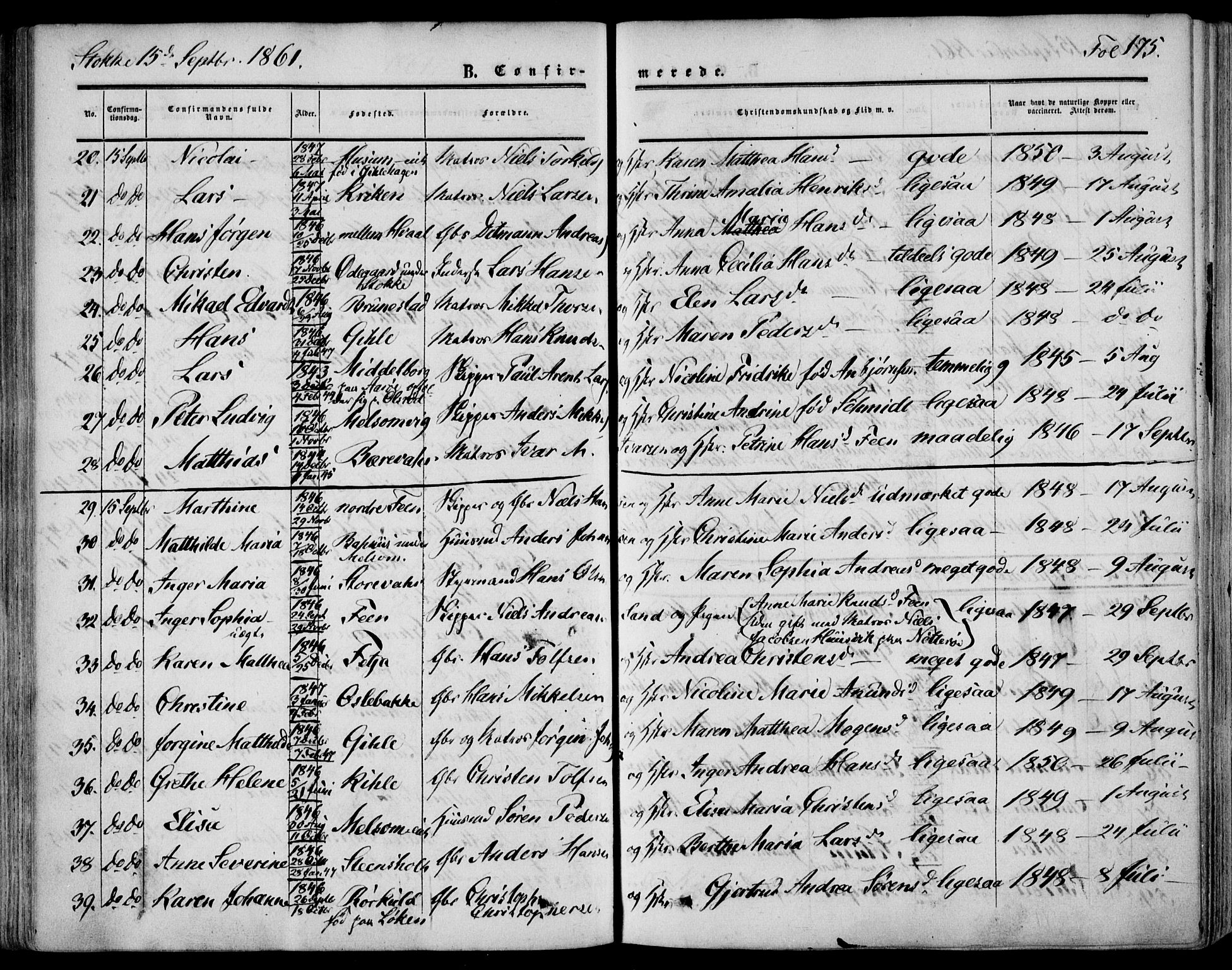 Stokke kirkebøker, AV/SAKO-A-320/F/Fa/L0008: Parish register (official) no. I 8, 1858-1871, p. 175