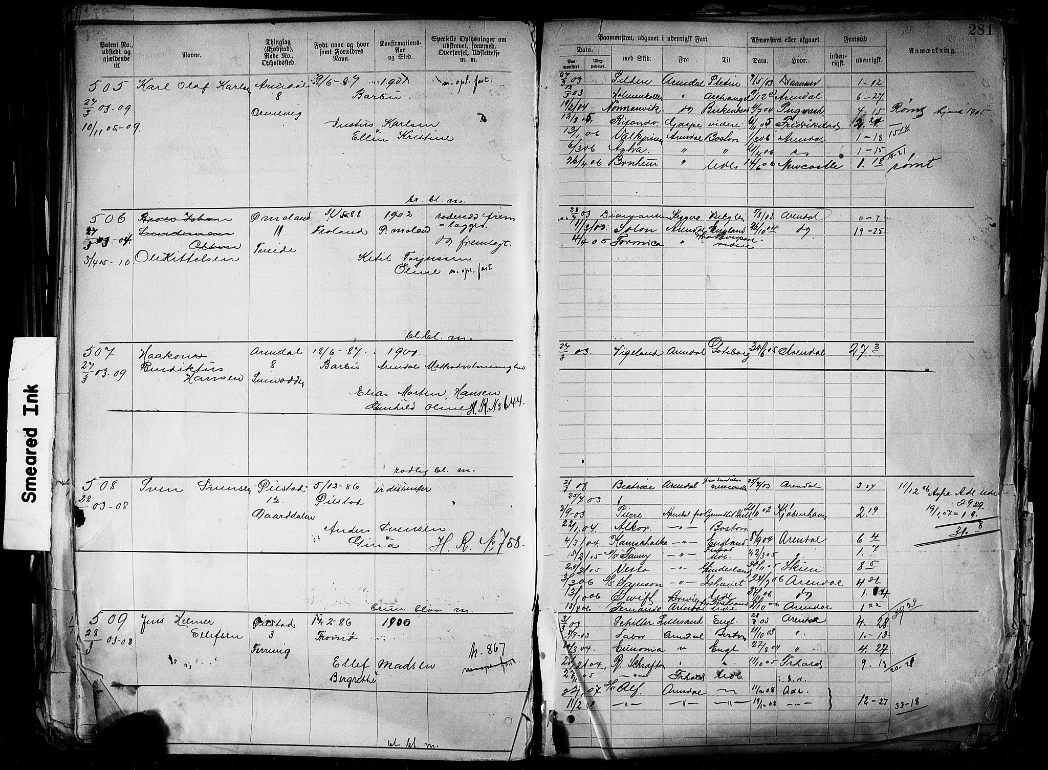 Arendal mønstringskrets, AV/SAK-2031-0012/F/Fa/L0004: Annotasjonsrulle nr 3828-4715 og nr 1-1296, S-4, 1892-1918, p. 289