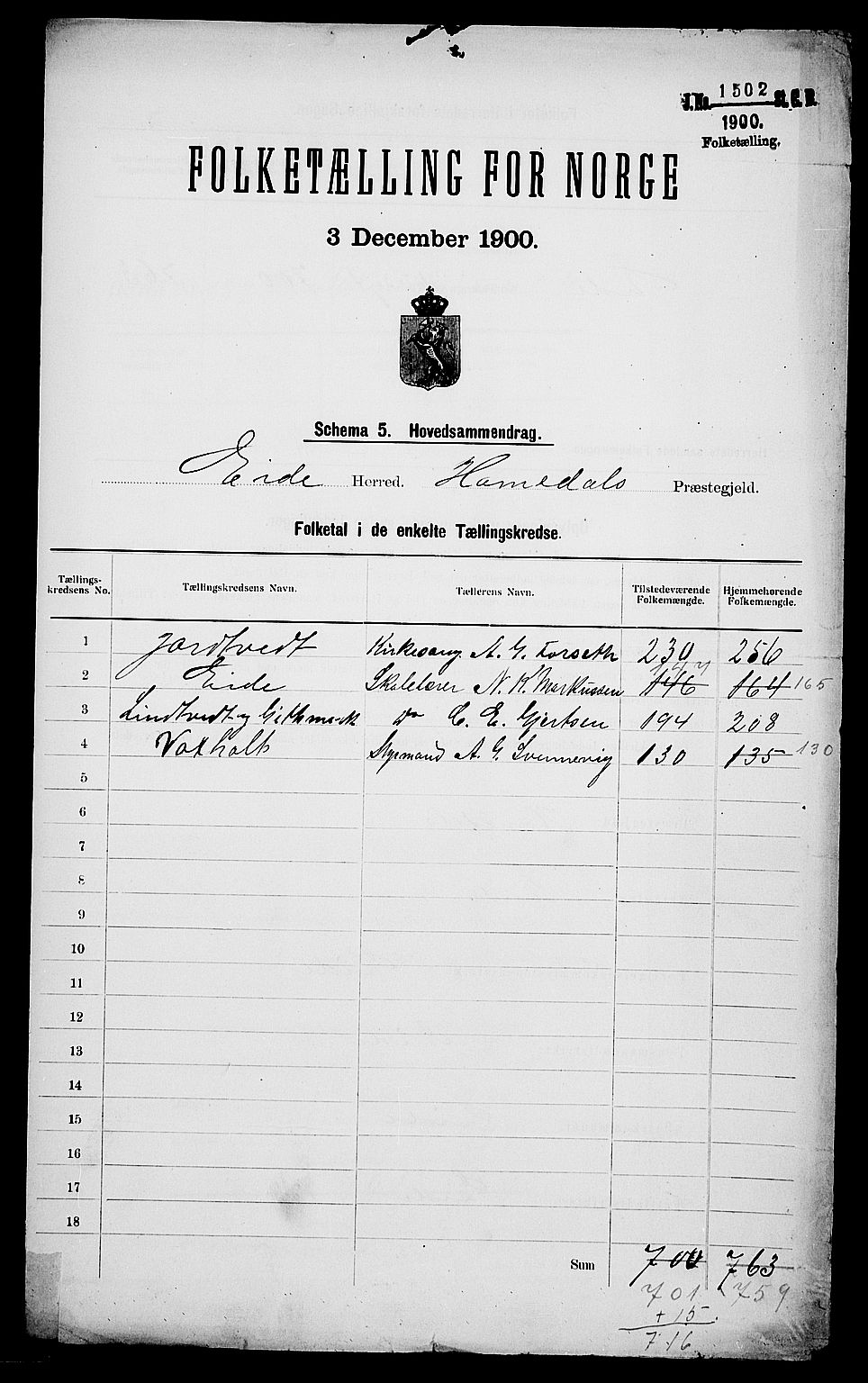 SAK, 1900 census for Eide, 1900, p. 2