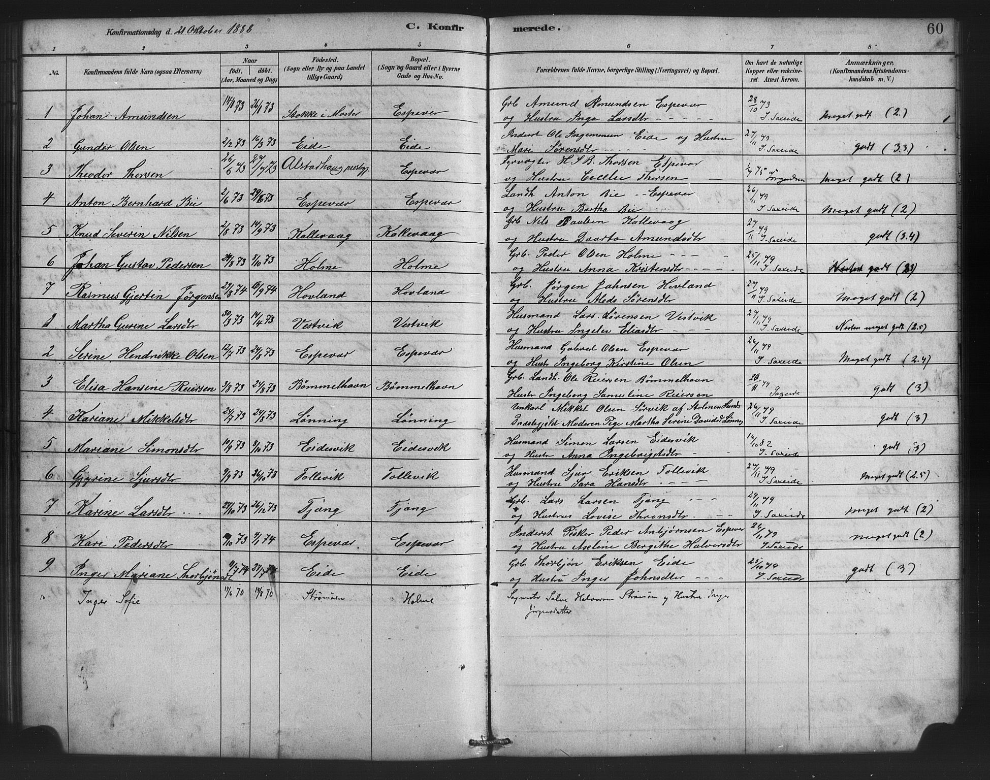 Finnås sokneprestembete, SAB/A-99925/H/Ha/Haa/Haad/L0001: Parish register (official) no. D 1, 1880-1894, p. 60