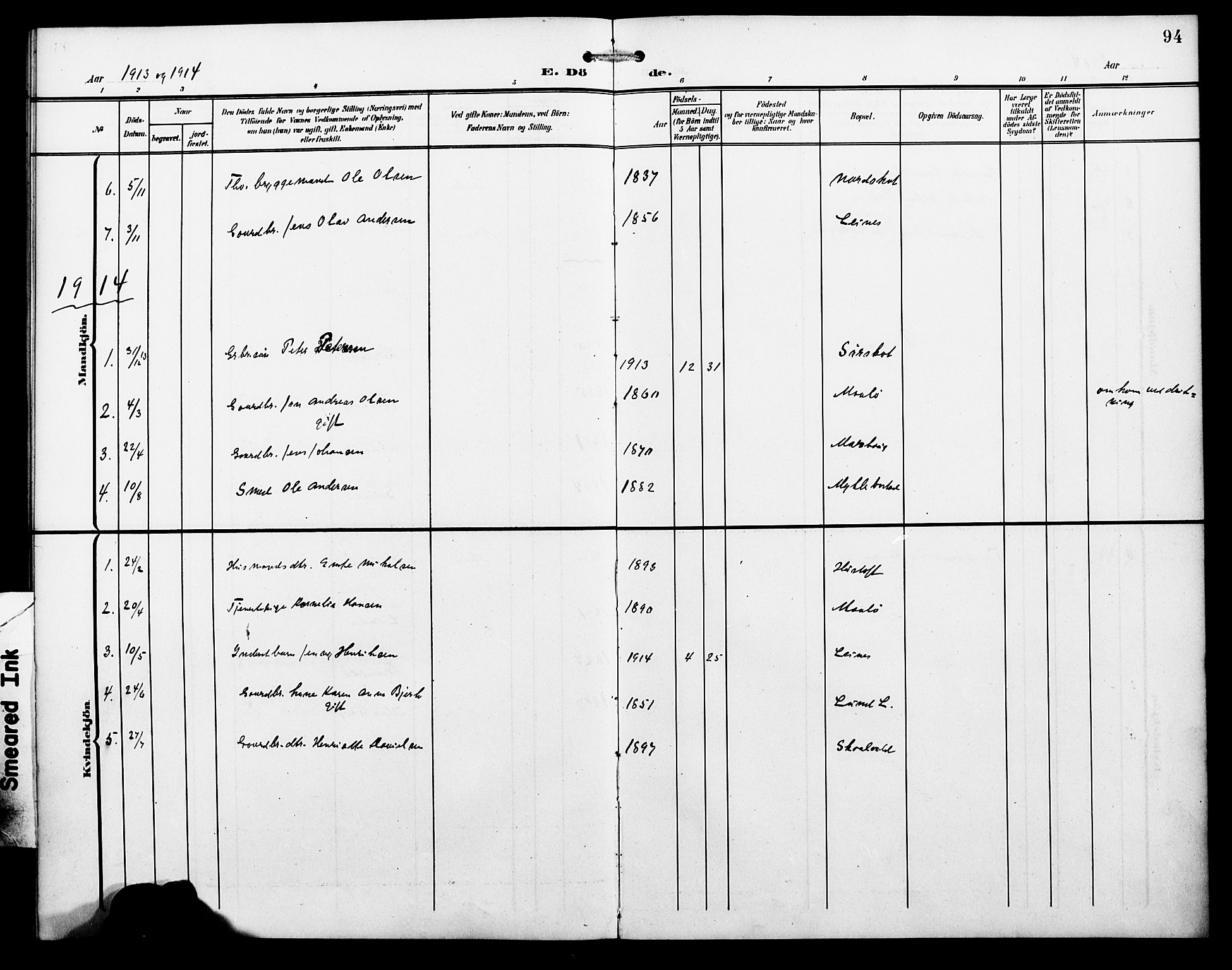 Ministerialprotokoller, klokkerbøker og fødselsregistre - Nordland, AV/SAT-A-1459/857/L0829: Parish register (copy) no. 857C04, 1906-1916, p. 94