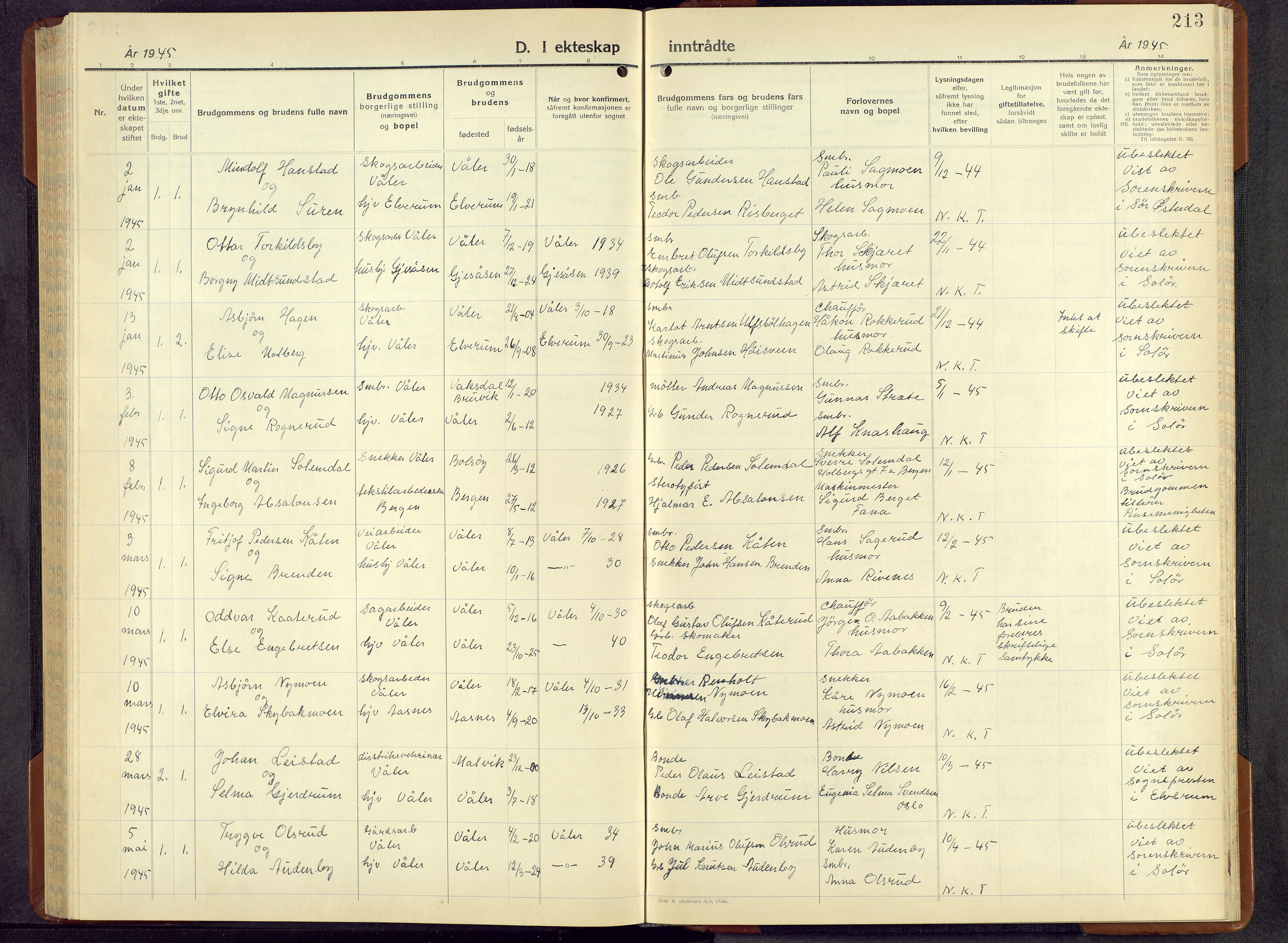 Våler prestekontor, Hedmark, AV/SAH-PREST-040/H/Ha/Hab/L0007: Parish register (copy) no. 7, 1940-1957, p. 213