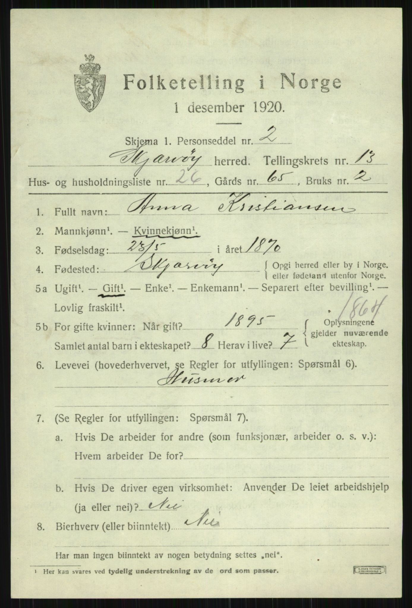 SATØ, 1920 census for Skjervøy, 1920, p. 6699