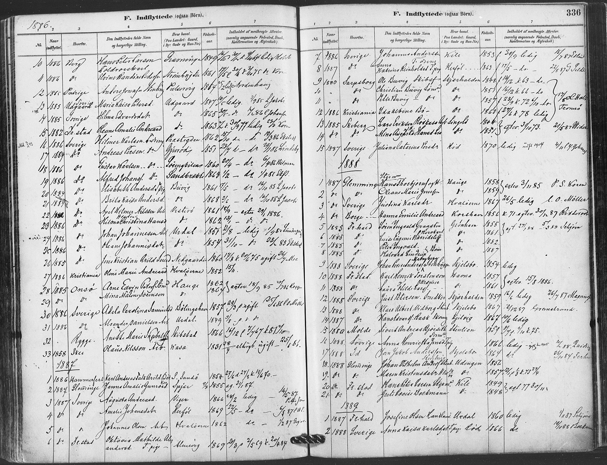 Hvaler prestekontor Kirkebøker, SAO/A-2001/F/Fa/L0008: Parish register (official) no. I 8, 1878-1895, p. 336
