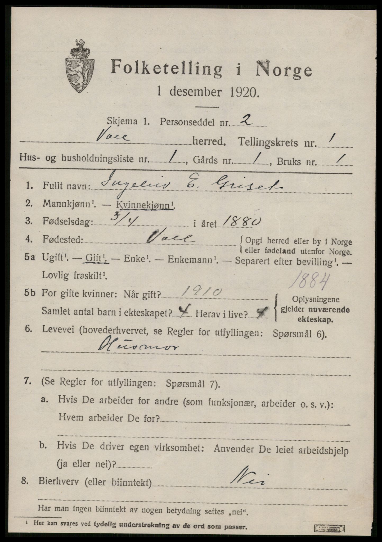 SAT, 1920 census for Voll, 1920, p. 327