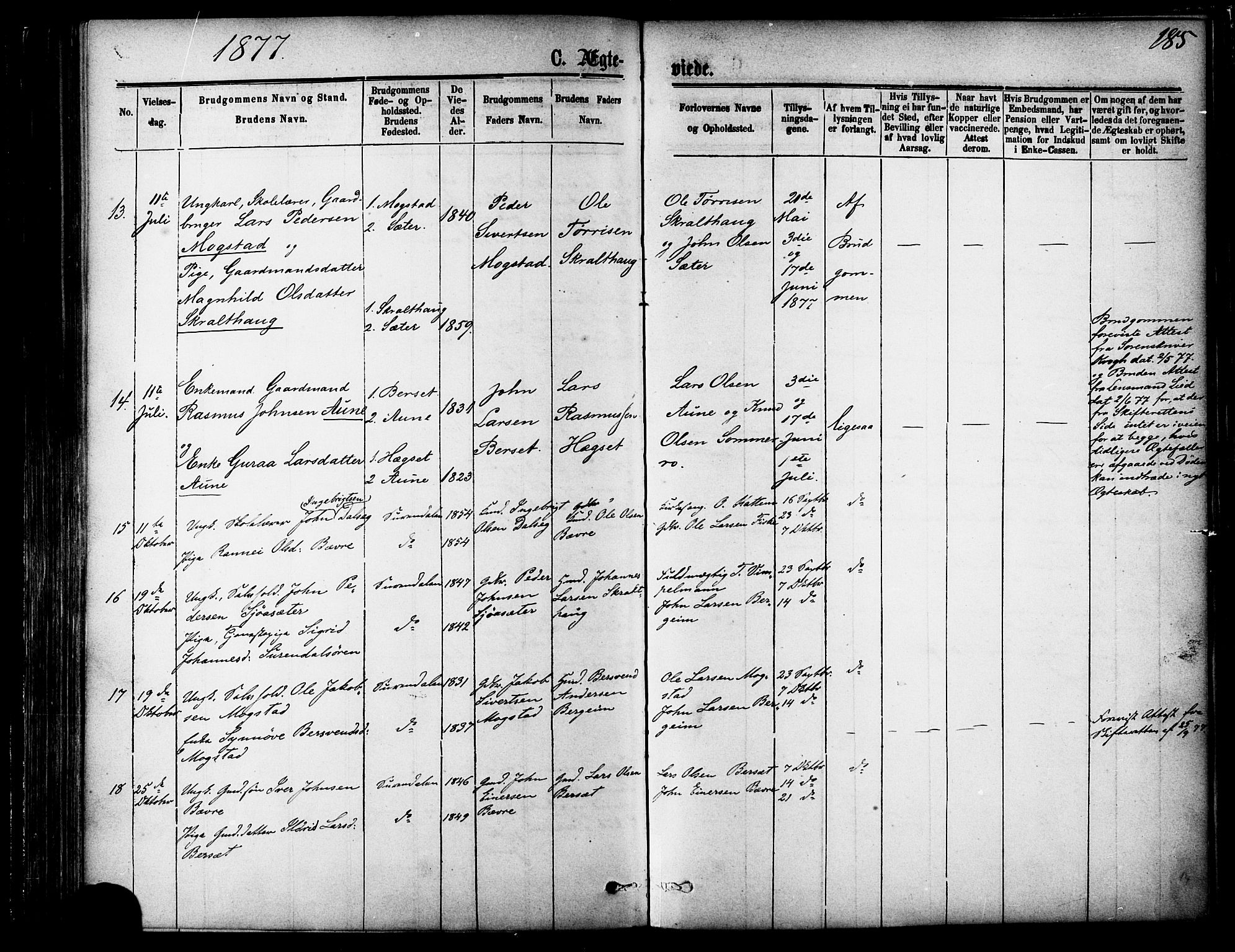 Ministerialprotokoller, klokkerbøker og fødselsregistre - Møre og Romsdal, AV/SAT-A-1454/595/L1046: Parish register (official) no. 595A08, 1874-1884, p. 185