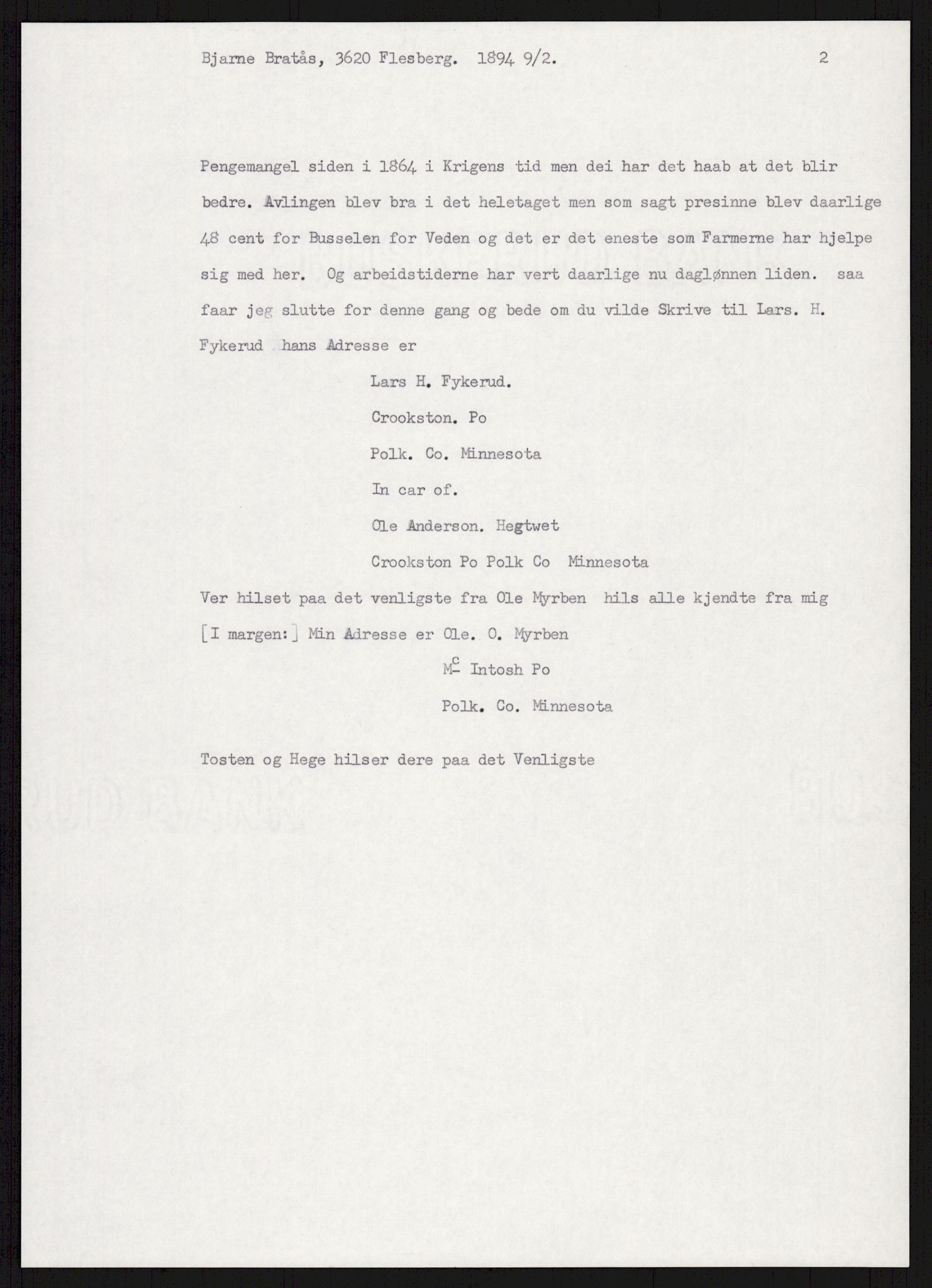 Samlinger til kildeutgivelse, Amerikabrevene, AV/RA-EA-4057/F/L0016: Innlån fra Buskerud: Andersen - Bratås, 1838-1914, p. 545