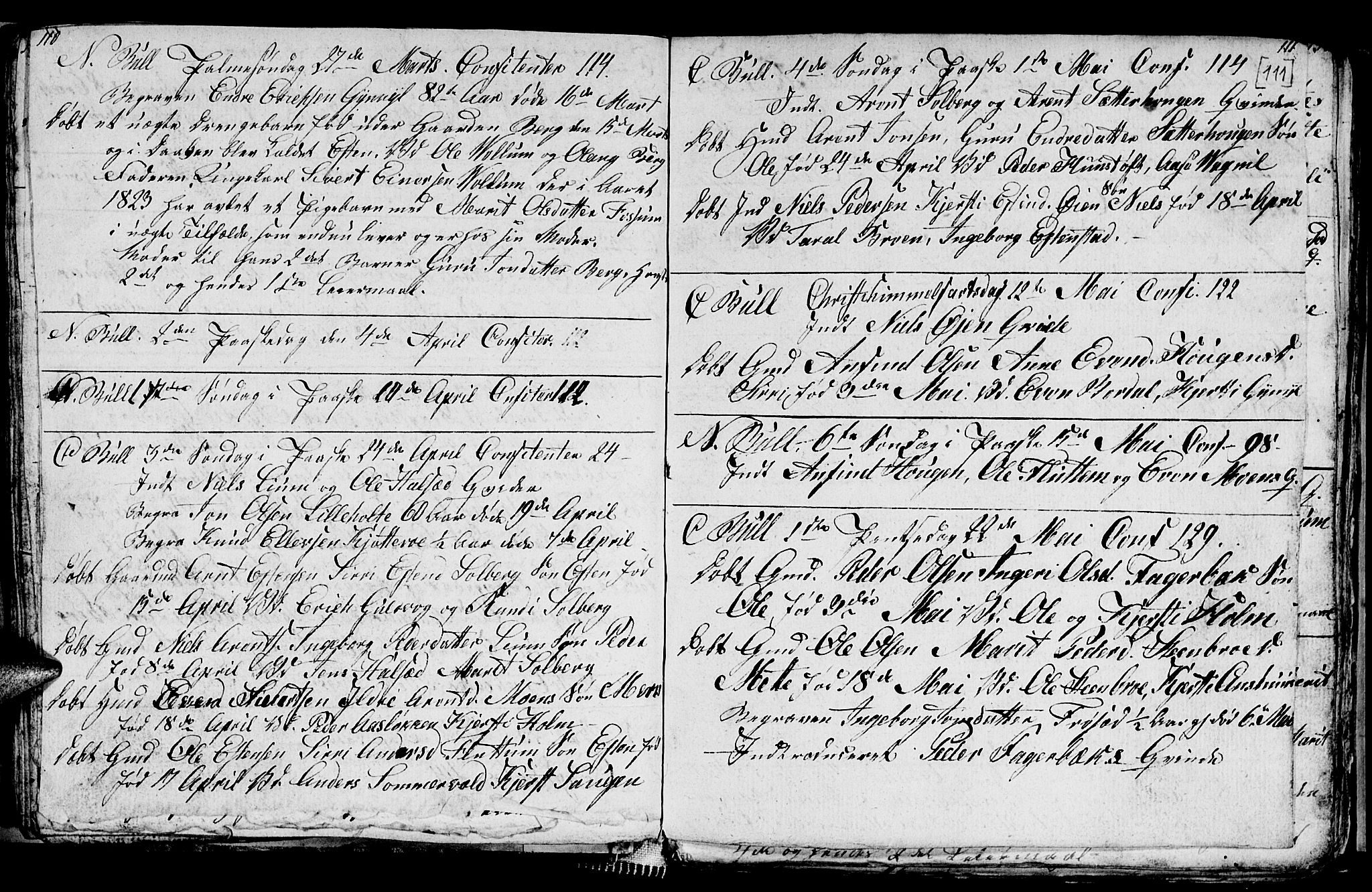 Ministerialprotokoller, klokkerbøker og fødselsregistre - Sør-Trøndelag, SAT/A-1456/689/L1042: Parish register (copy) no. 689C01, 1812-1841, p. 110-111