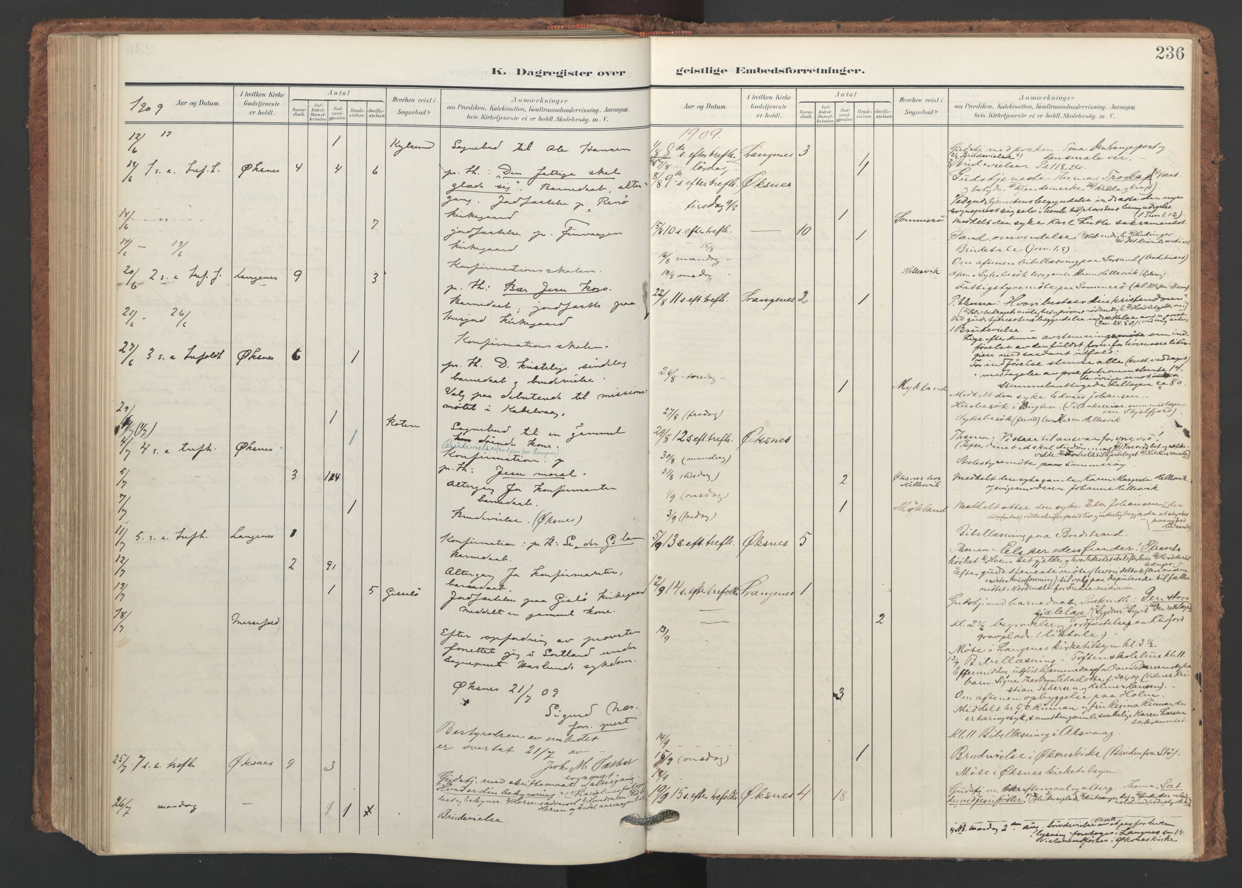 Ministerialprotokoller, klokkerbøker og fødselsregistre - Nordland, SAT/A-1459/893/L1339: Parish register (official) no. 893A11, 1904-1914, p. 236