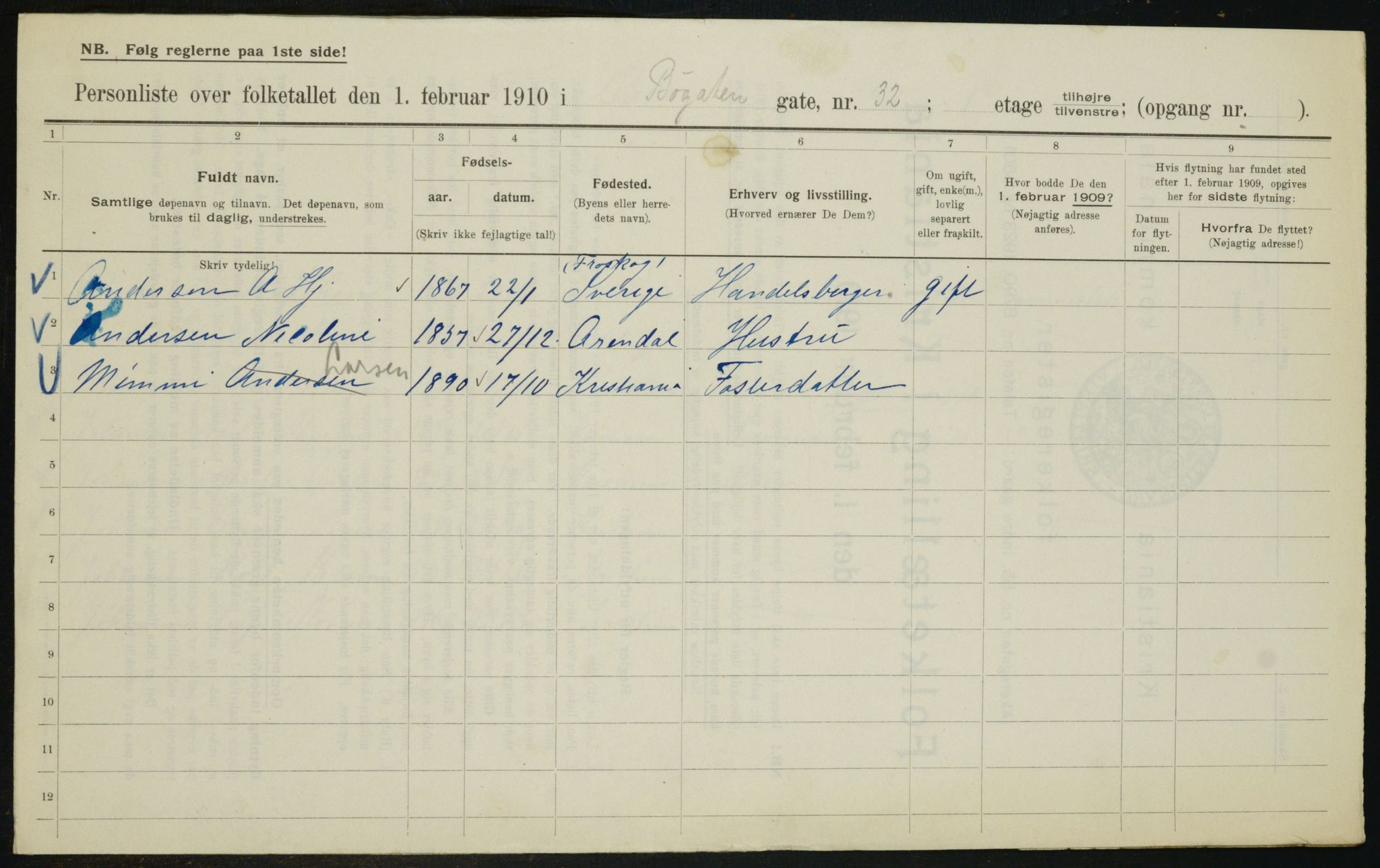 OBA, Municipal Census 1910 for Kristiania, 1910, p. 10866