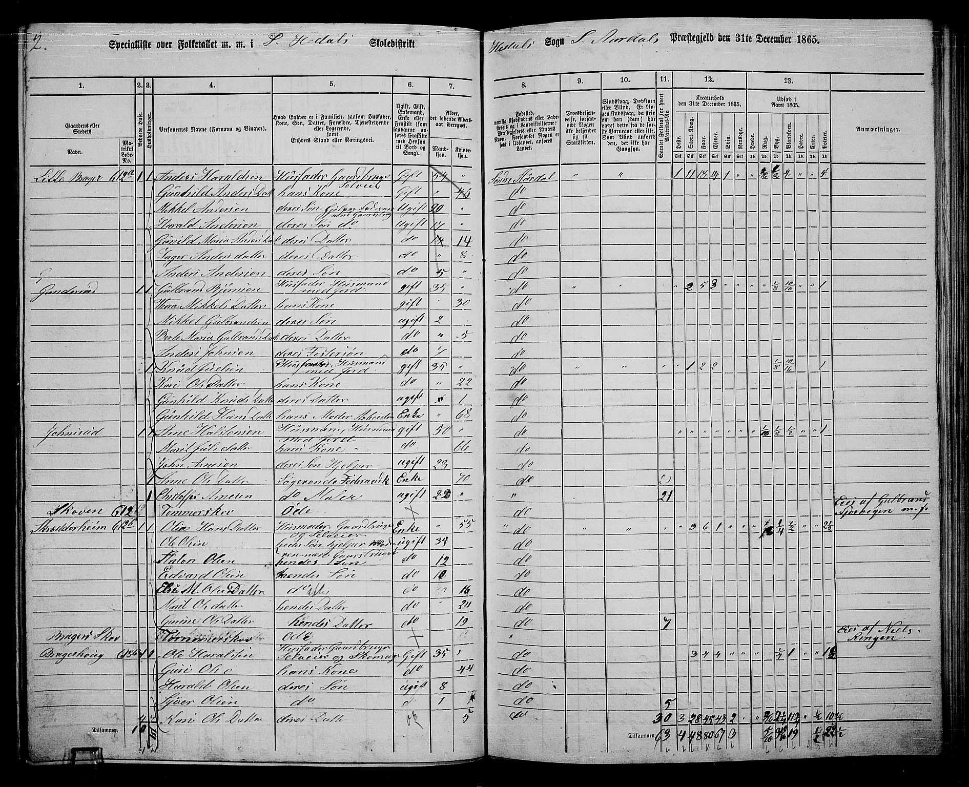 RA, 1865 census for Sør-Aurdal, 1865, p. 169