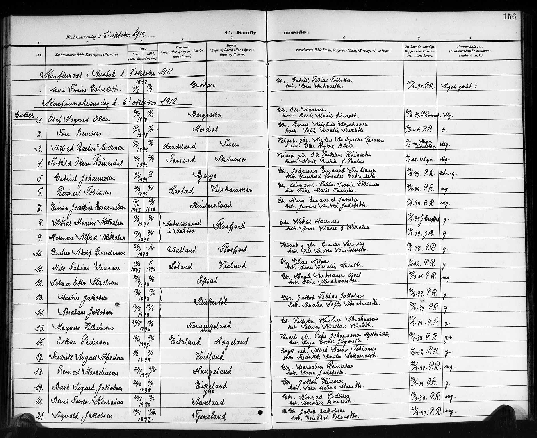 Lyngdal sokneprestkontor, AV/SAK-1111-0029/F/Fb/Fbc/L0005: Parish register (copy) no. B 5, 1897-1913, p. 156