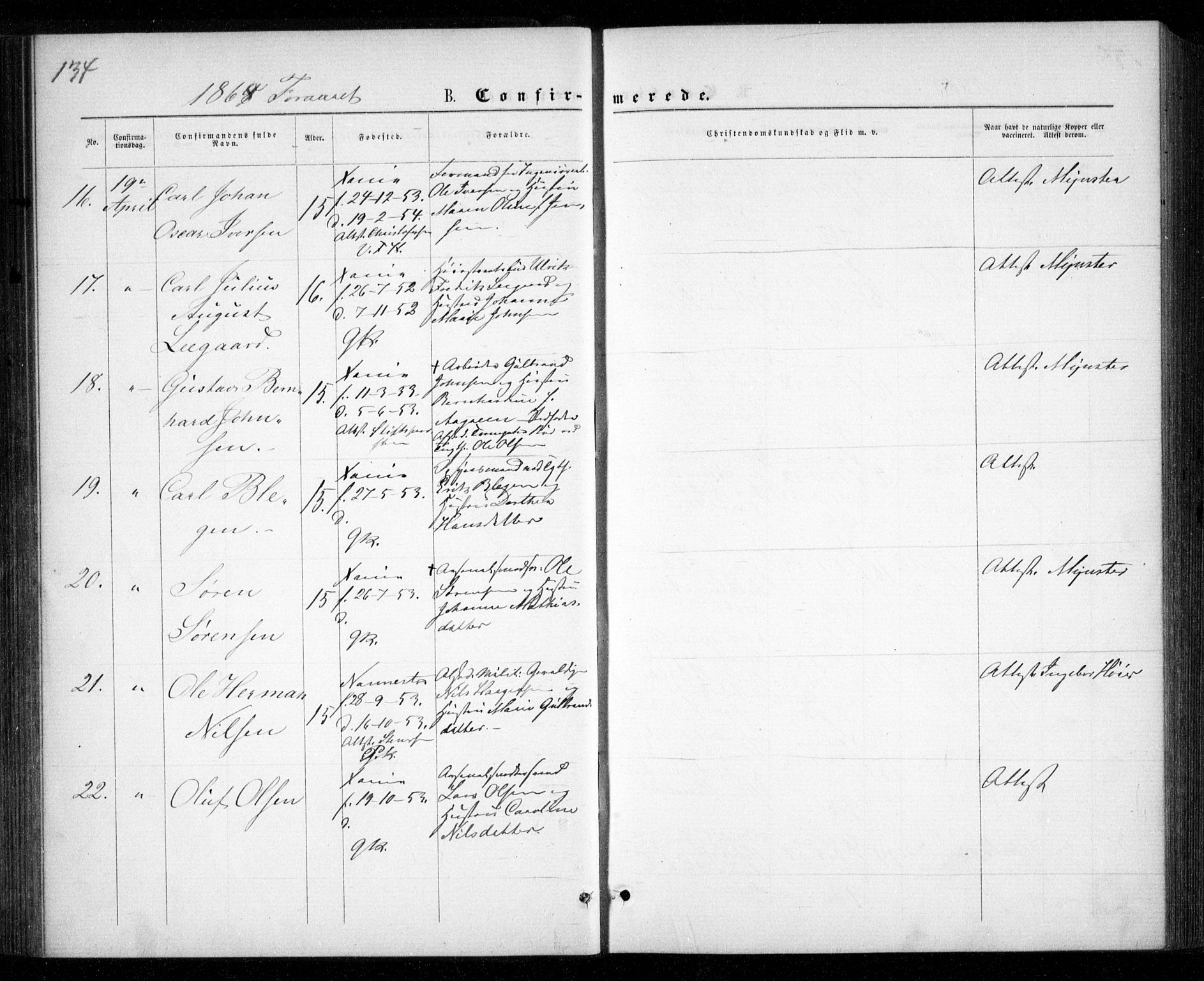 Garnisonsmenigheten Kirkebøker, SAO/A-10846/G/Ga/L0006: Parish register (copy) no. 6, 1860-1880, p. 134