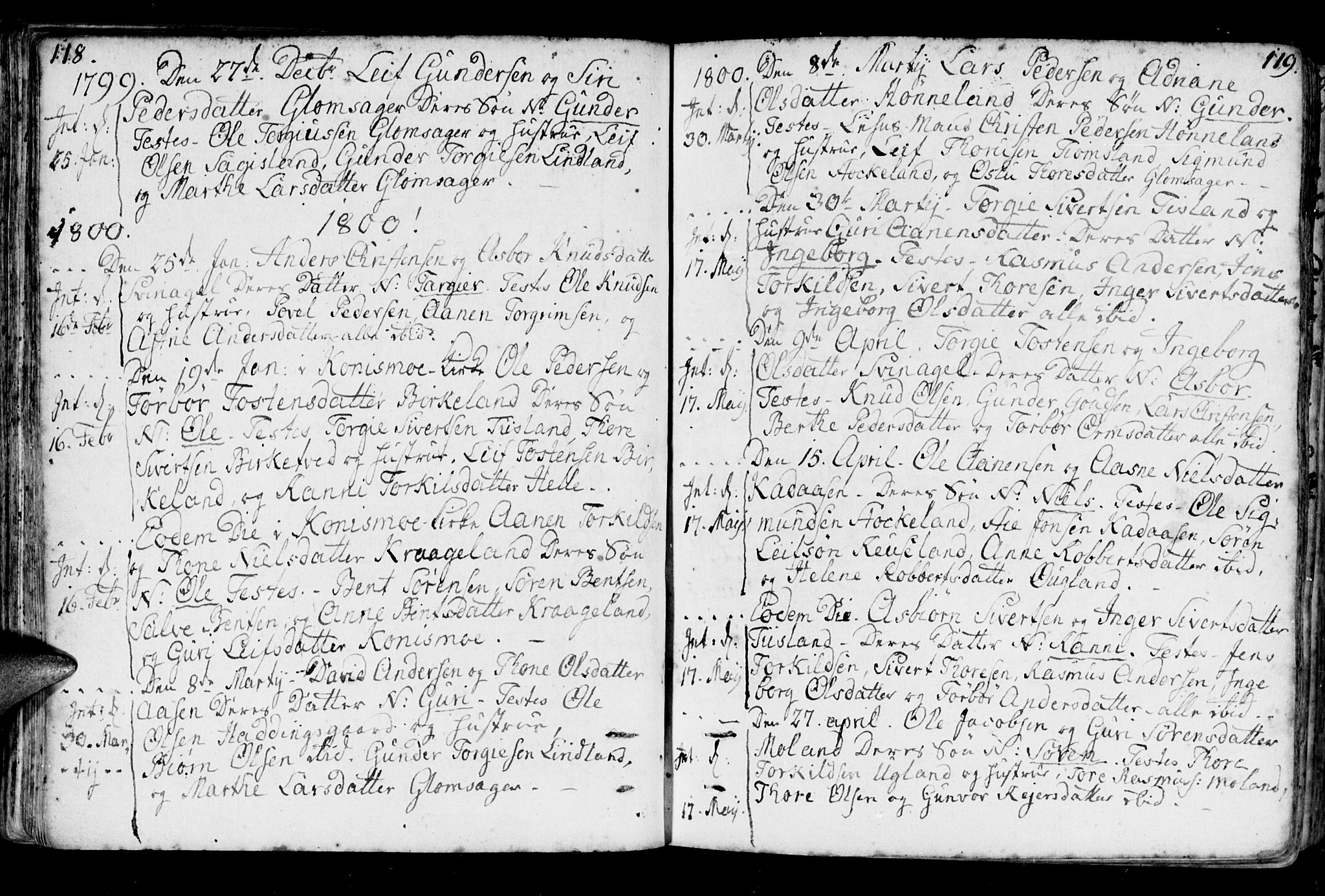Holum sokneprestkontor, SAK/1111-0022/F/Fa/Fab/L0004: Parish register (official) no. A 4, 1774-1847, p. 118-119