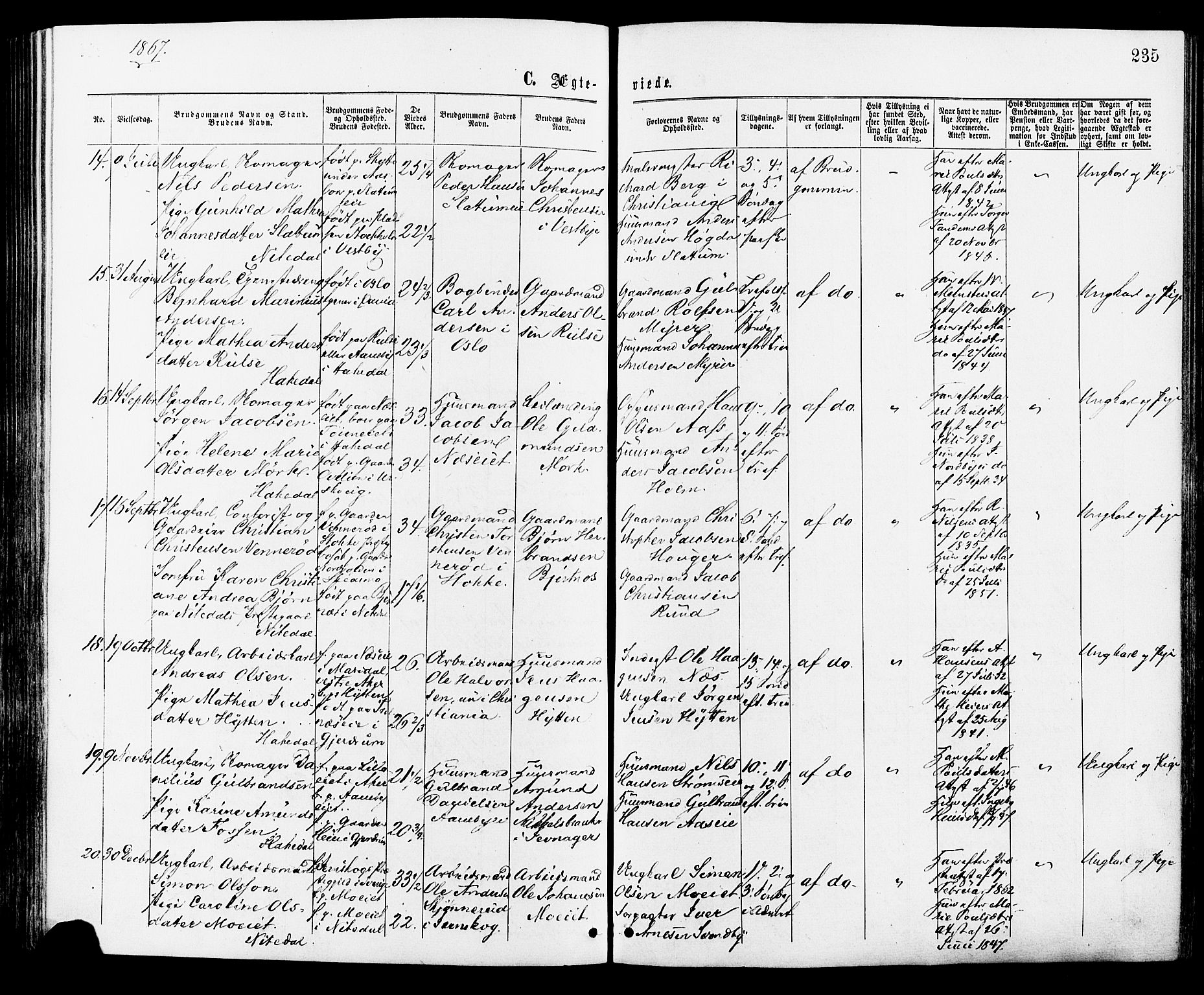 Nittedal prestekontor Kirkebøker, SAO/A-10365a/F/Fa/L0006: Parish register (official) no. I 6, 1863-1878, p. 235