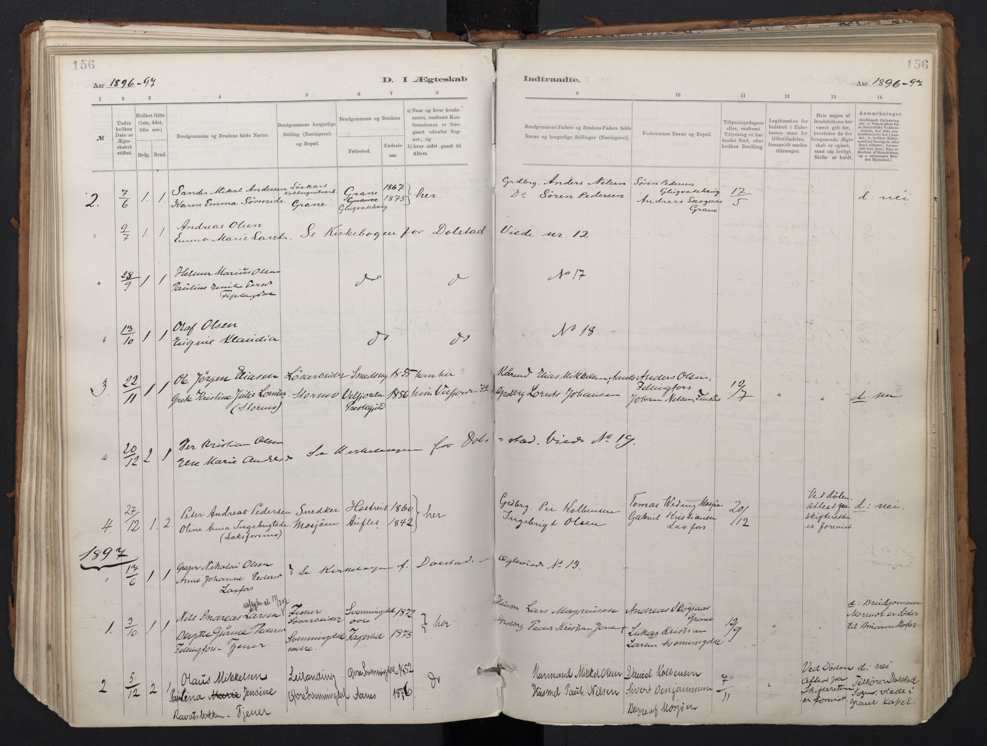 Ministerialprotokoller, klokkerbøker og fødselsregistre - Nordland, SAT/A-1459/824/L0338: Parish register (official) no. 824A01, 1880-1915, p. 156