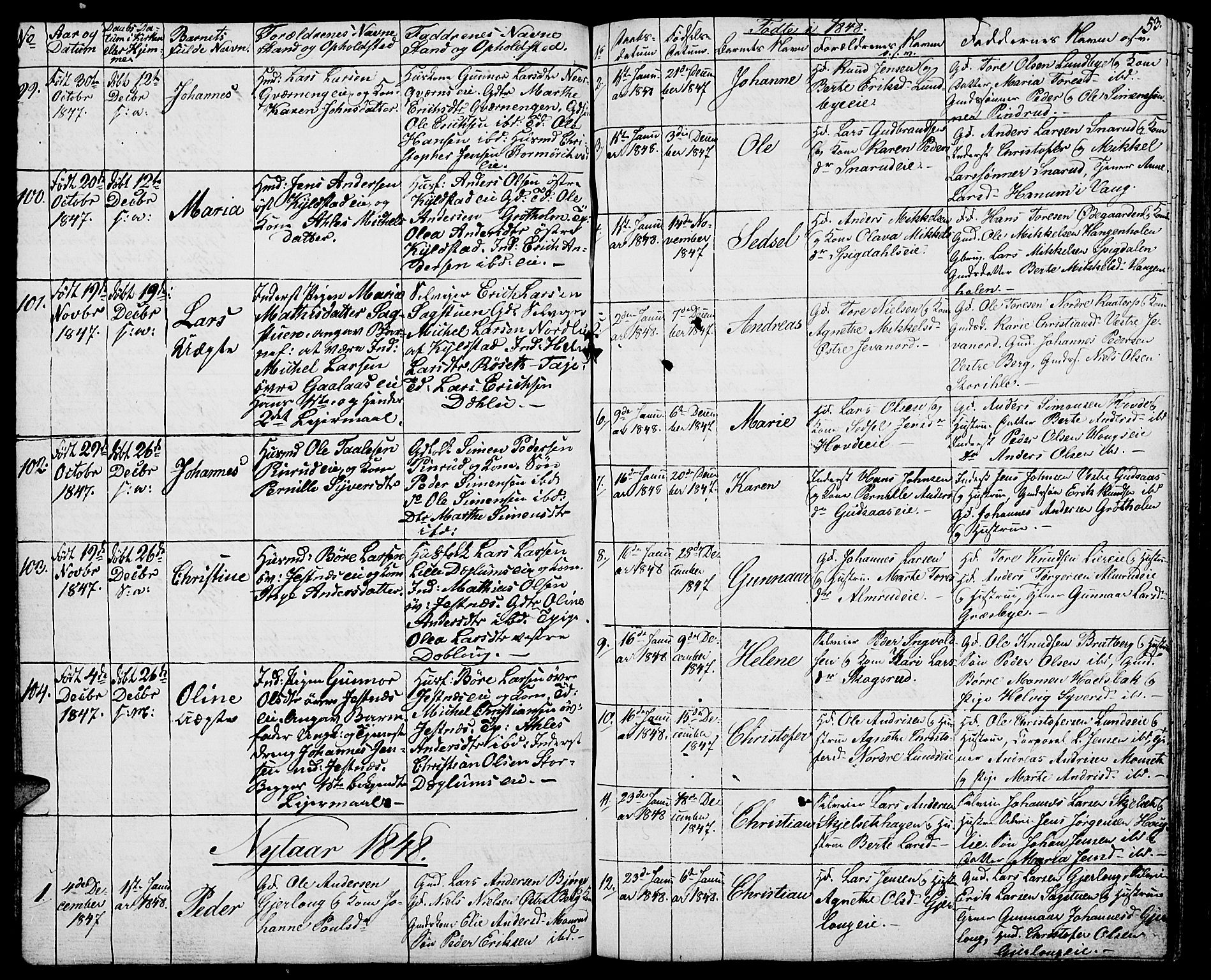 Vang prestekontor, Hedmark, AV/SAH-PREST-008/H/Ha/Hab/L0009: Parish register (copy) no. 9, 1836-1870, p. 53