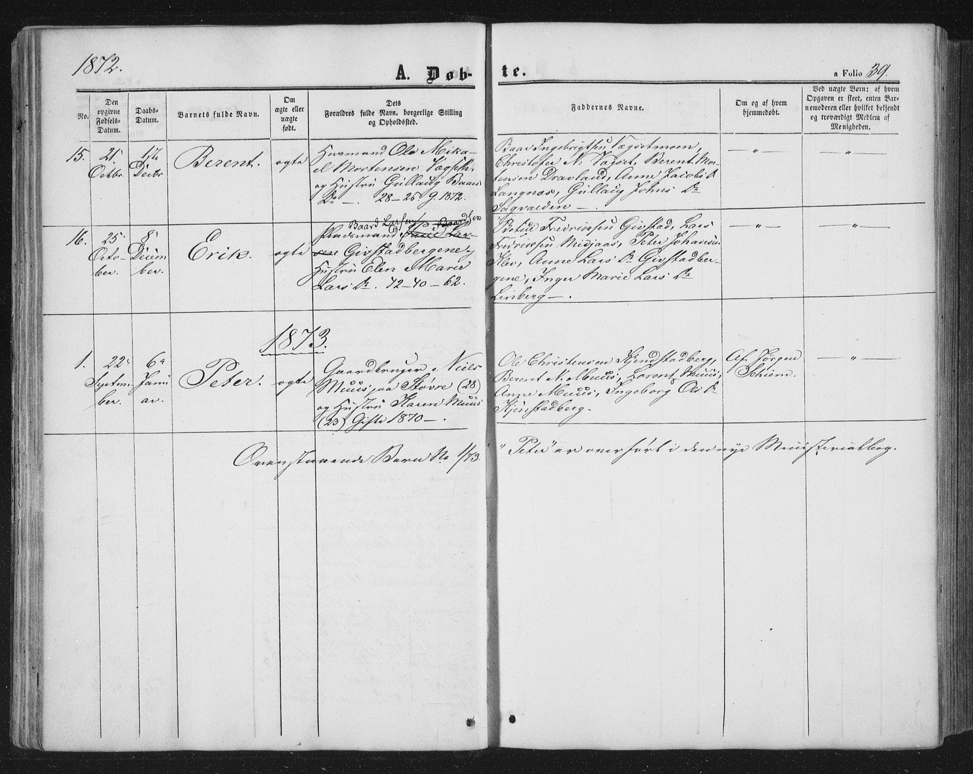 Ministerialprotokoller, klokkerbøker og fødselsregistre - Nord-Trøndelag, SAT/A-1458/749/L0472: Parish register (official) no. 749A06, 1857-1873, p. 39