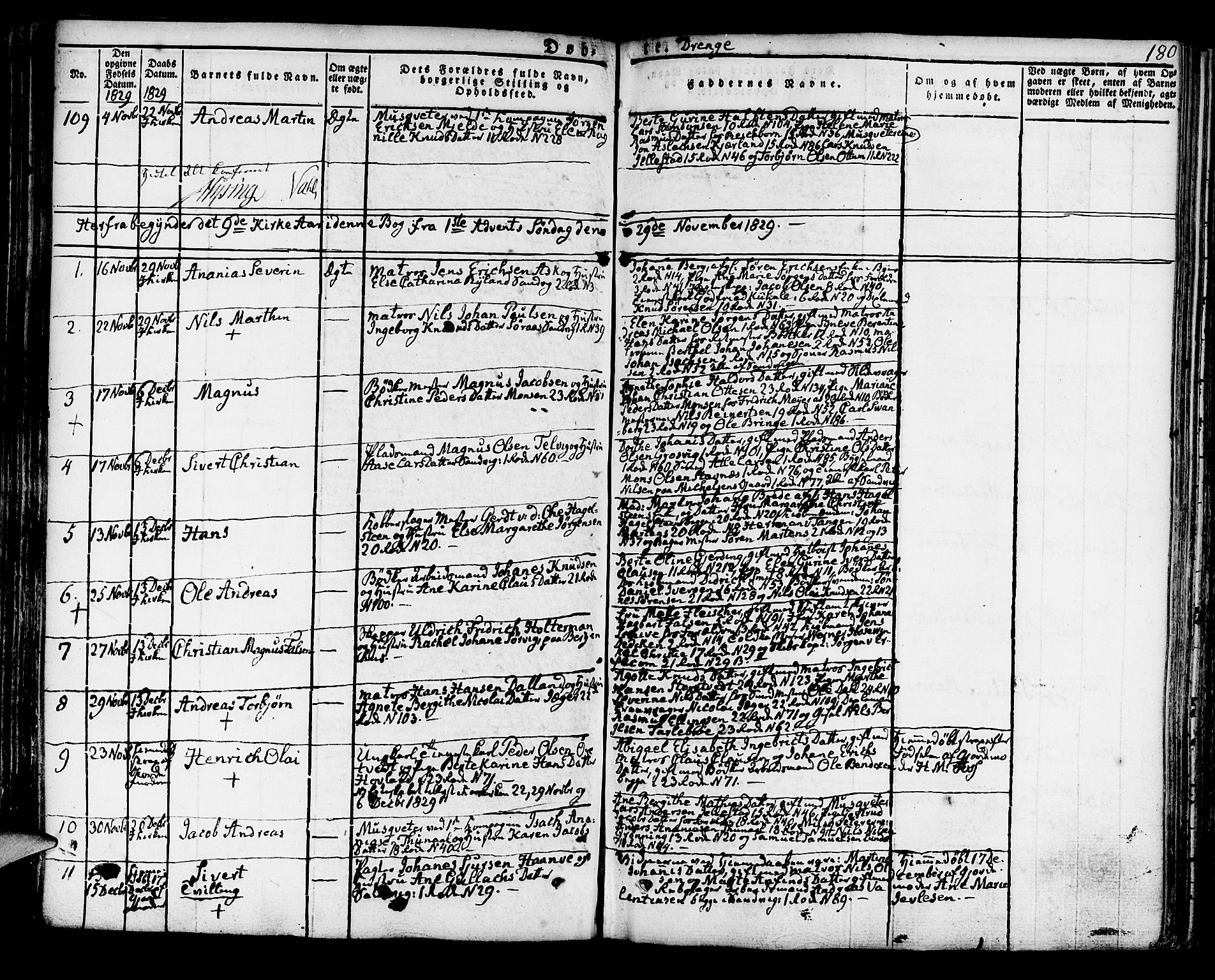 Korskirken sokneprestembete, AV/SAB-A-76101/H/Hab: Parish register (copy) no. A 3, 1821-1831, p. 180