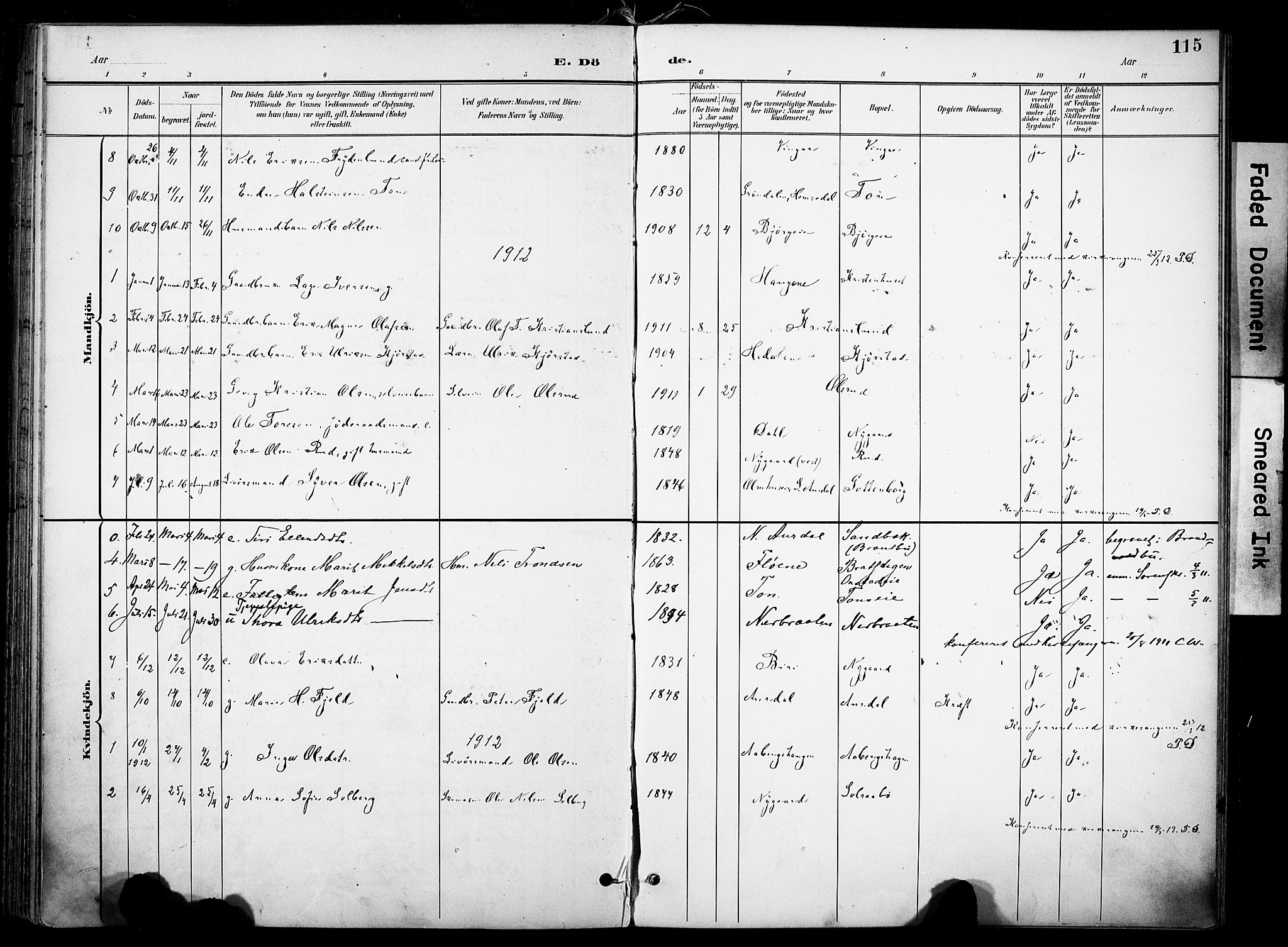 Nord-Aurdal prestekontor, SAH/PREST-132/H/Ha/Haa/L0014: Parish register (official) no. 14, 1896-1912, p. 115