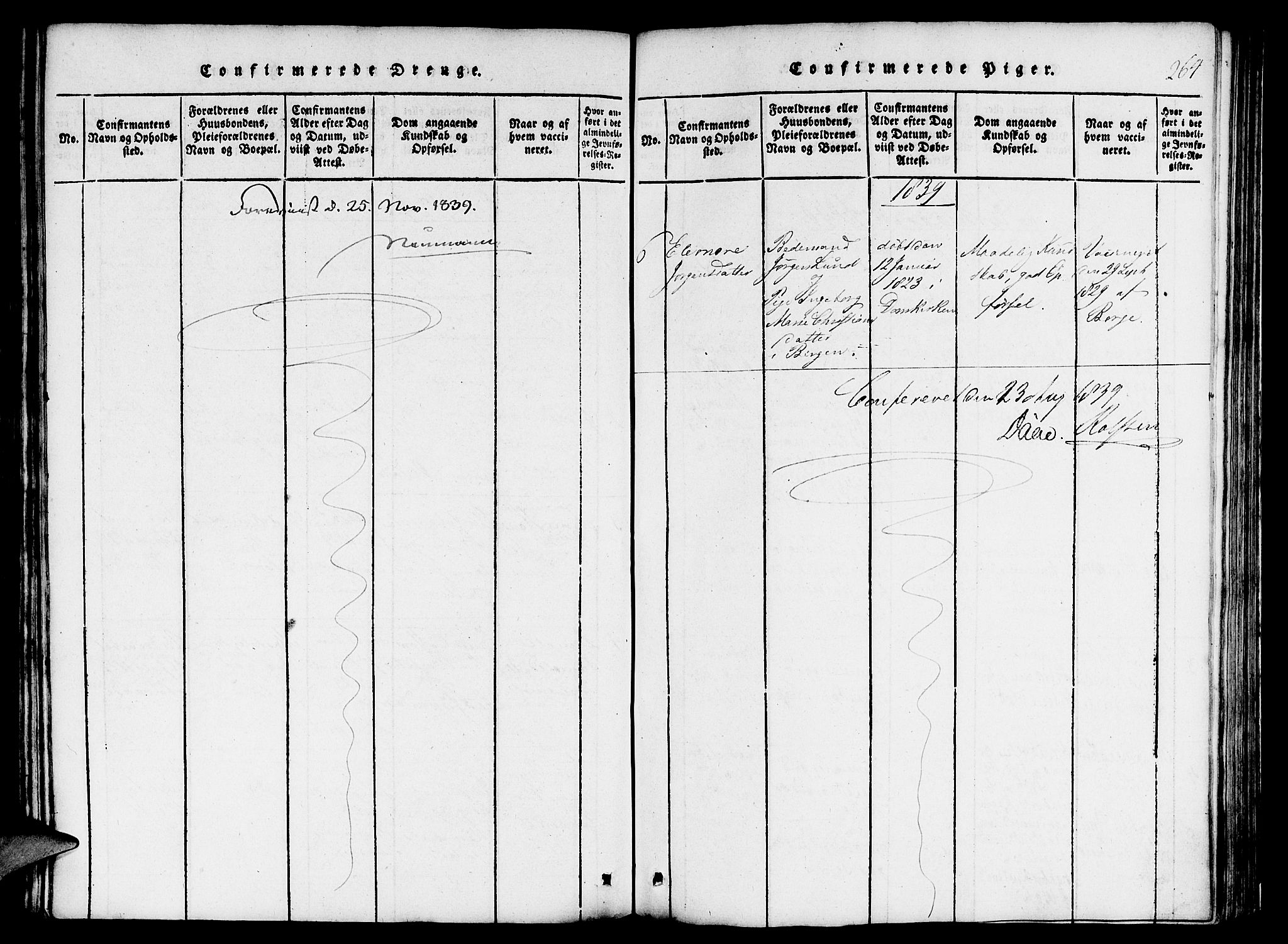 St. Jørgens hospital og Årstad sokneprestembete, AV/SAB-A-99934: Parish register (official) no. A 3, 1815-1843, p. 264