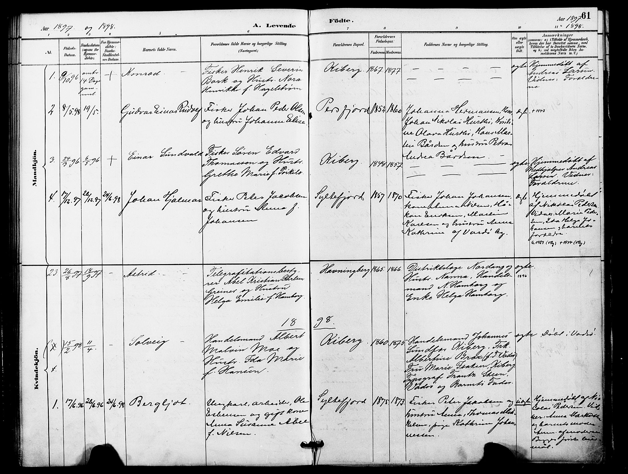 Vardø sokneprestkontor, SATØ/S-1332/H/Ha/L0009kirke: Parish register (official) no. 9, 1887-1898, p. 61