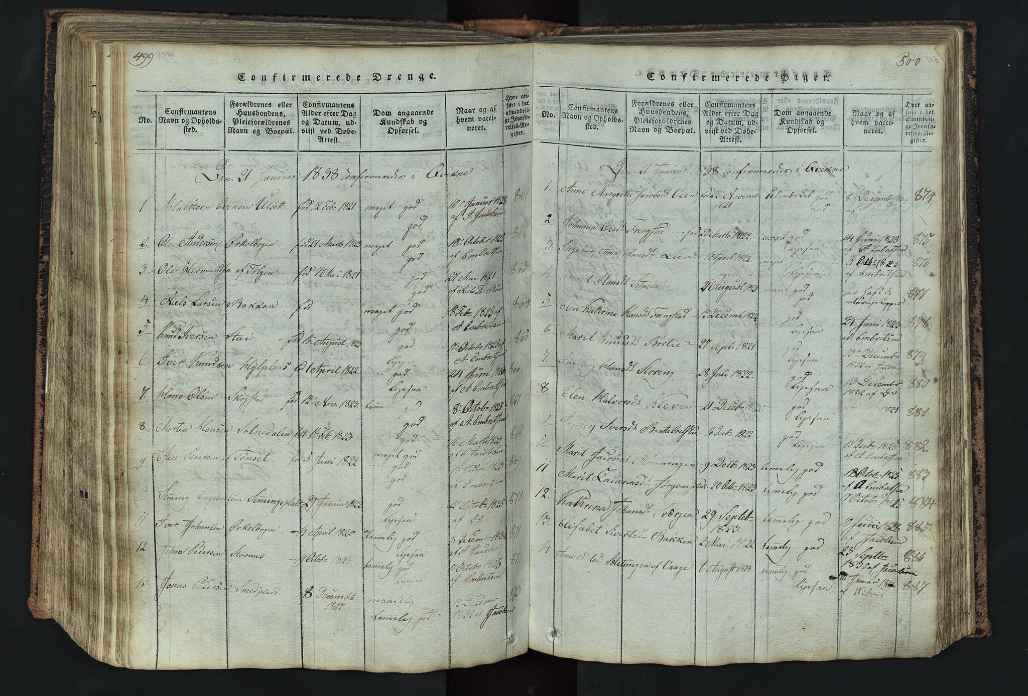 Kvikne prestekontor, SAH/PREST-064/H/Ha/Hab/L0001: Parish register (copy) no. 1, 1815-1895, p. 499-500