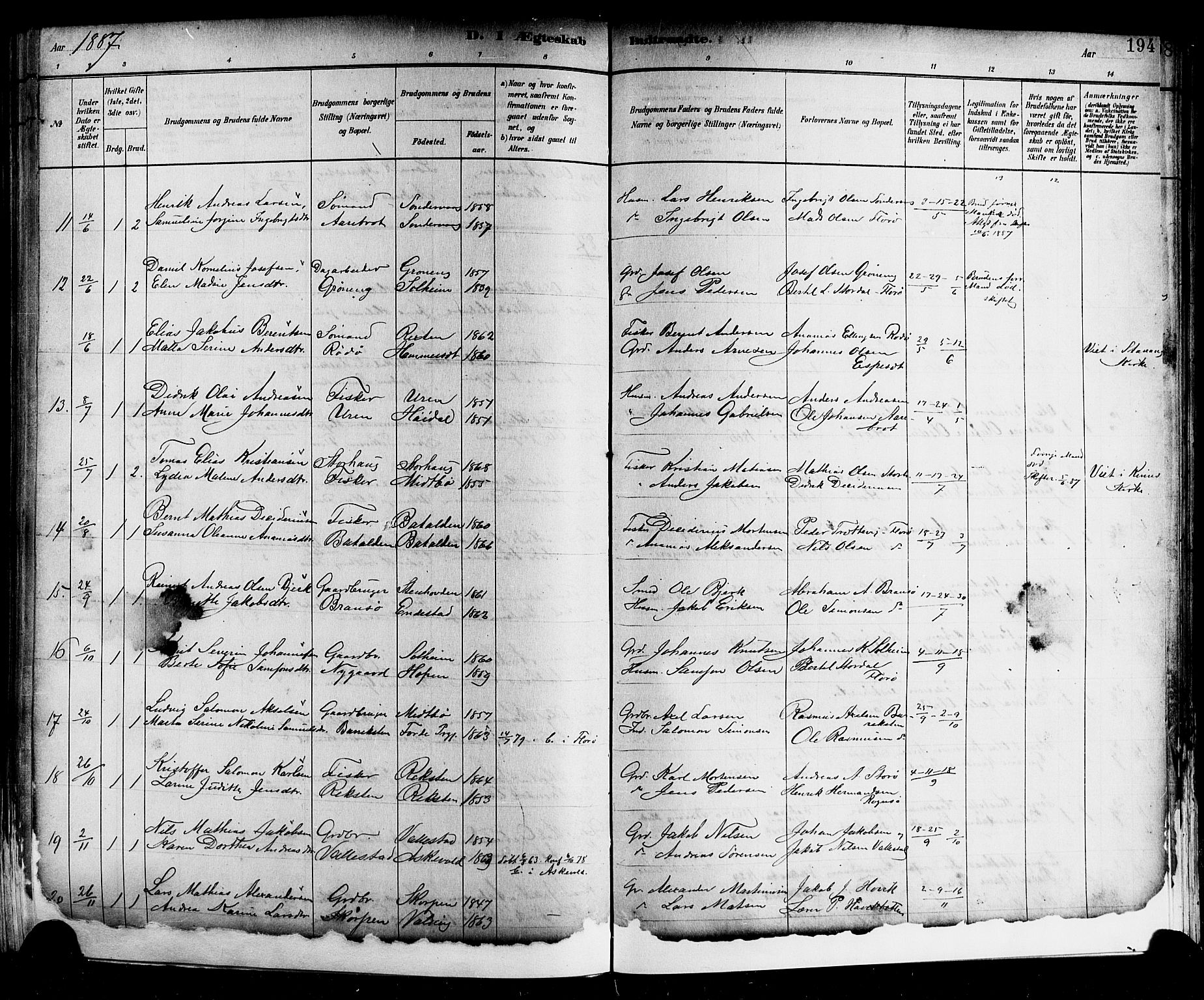 Kinn sokneprestembete, SAB/A-80801/H/Hab/Haba/L0002: Parish register (copy) no. A 2, 1882-1906, p. 194