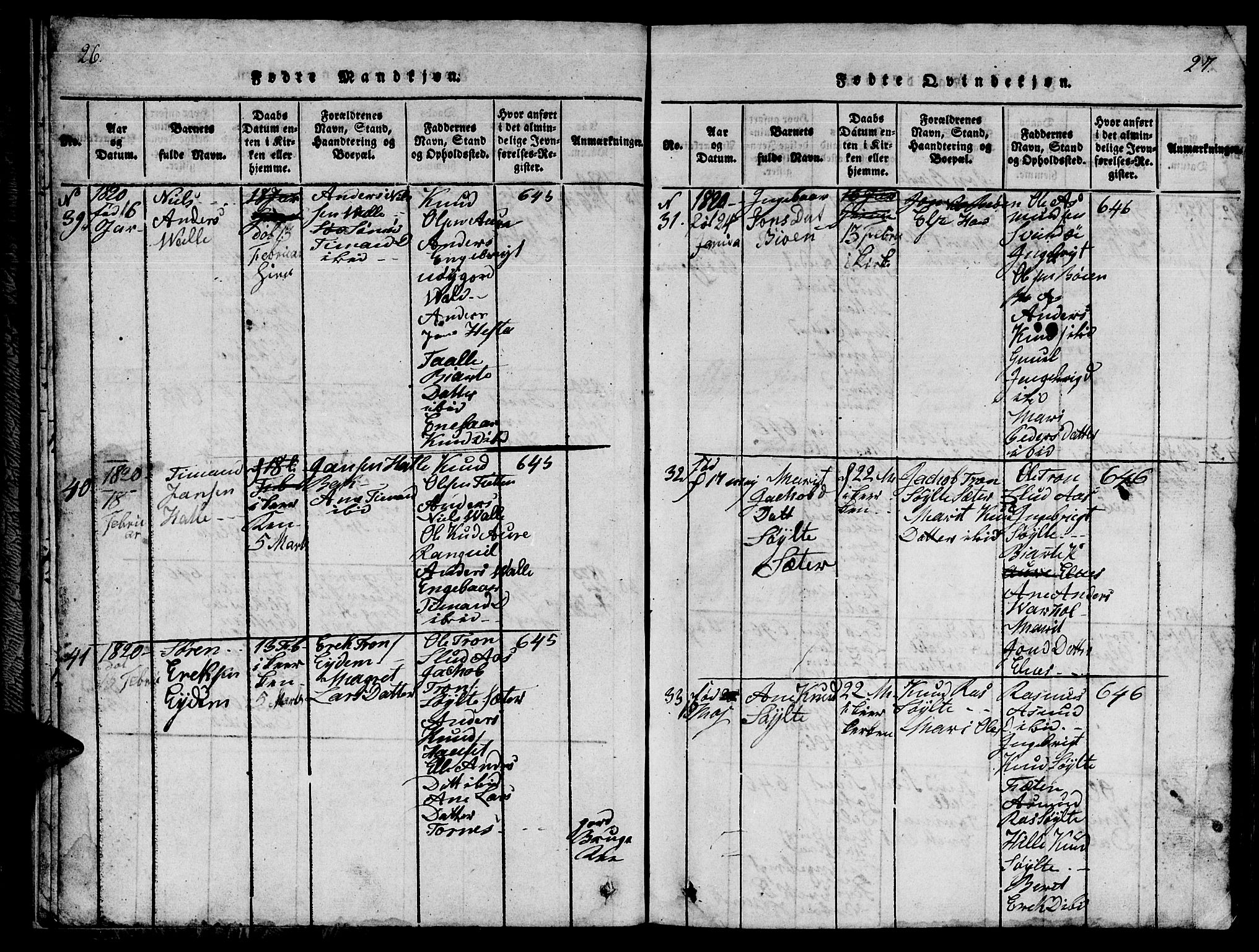 Ministerialprotokoller, klokkerbøker og fødselsregistre - Møre og Romsdal, AV/SAT-A-1454/565/L0752: Parish register (copy) no. 565C01, 1817-1844, p. 26-27