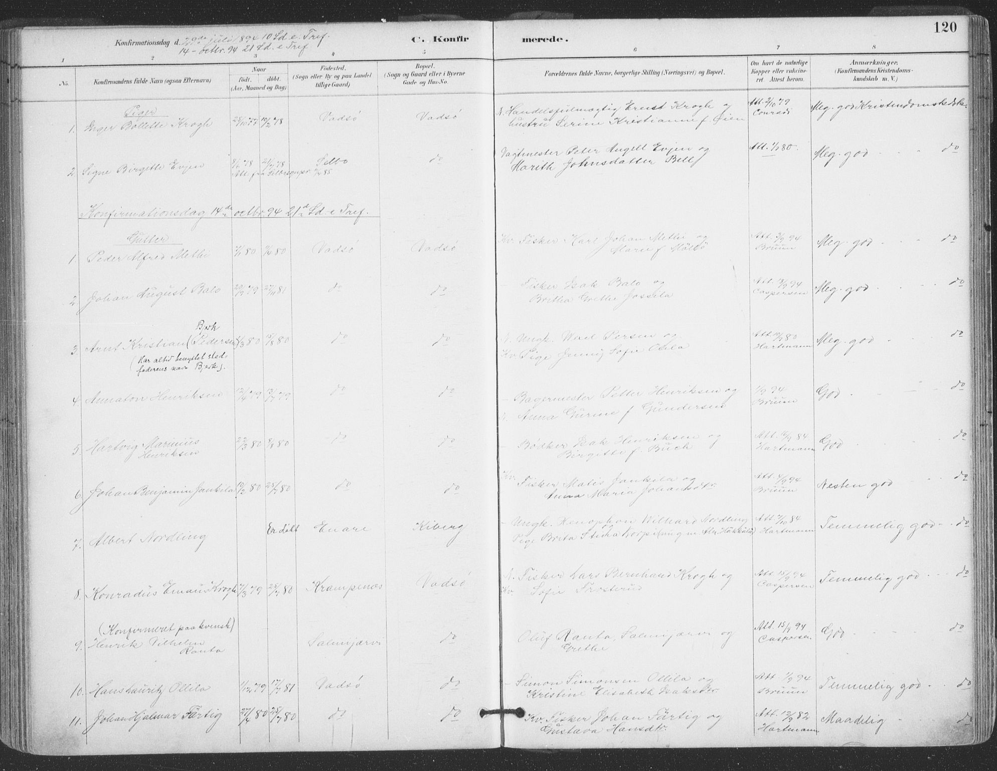 Vadsø sokneprestkontor, AV/SATØ-S-1325/H/Ha/L0006kirke: Parish register (official) no. 6, 1885-1895, p. 120