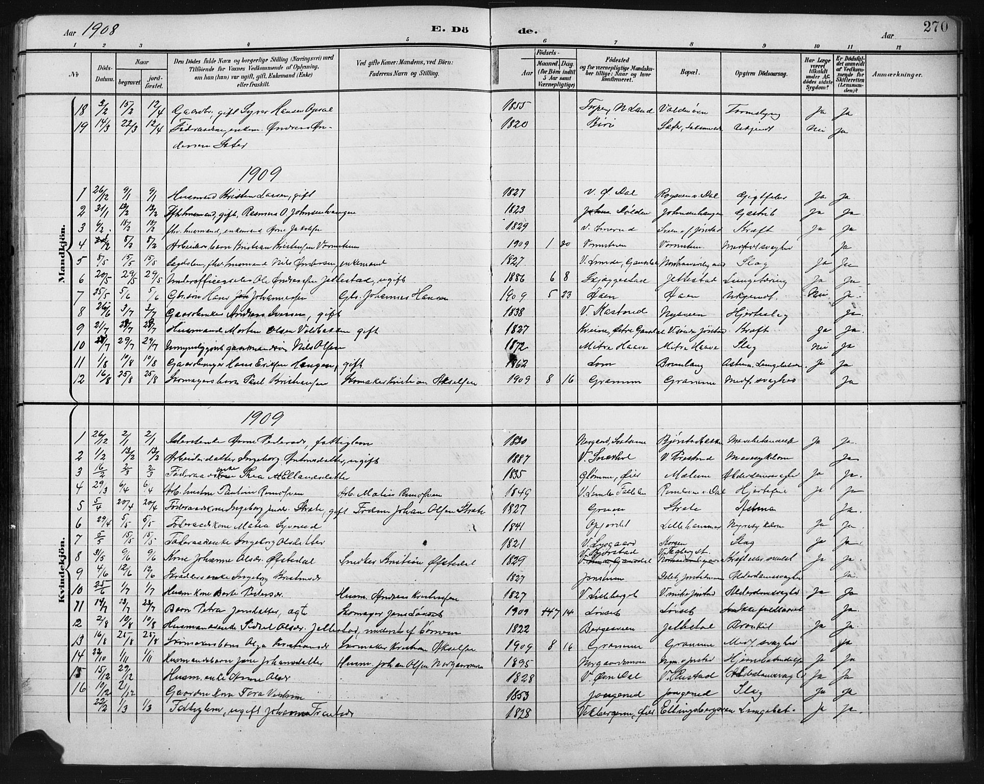 Fåberg prestekontor, AV/SAH-PREST-086/H/Ha/Hab/L0011: Parish register (copy) no. 11, 1901-1921, p. 270