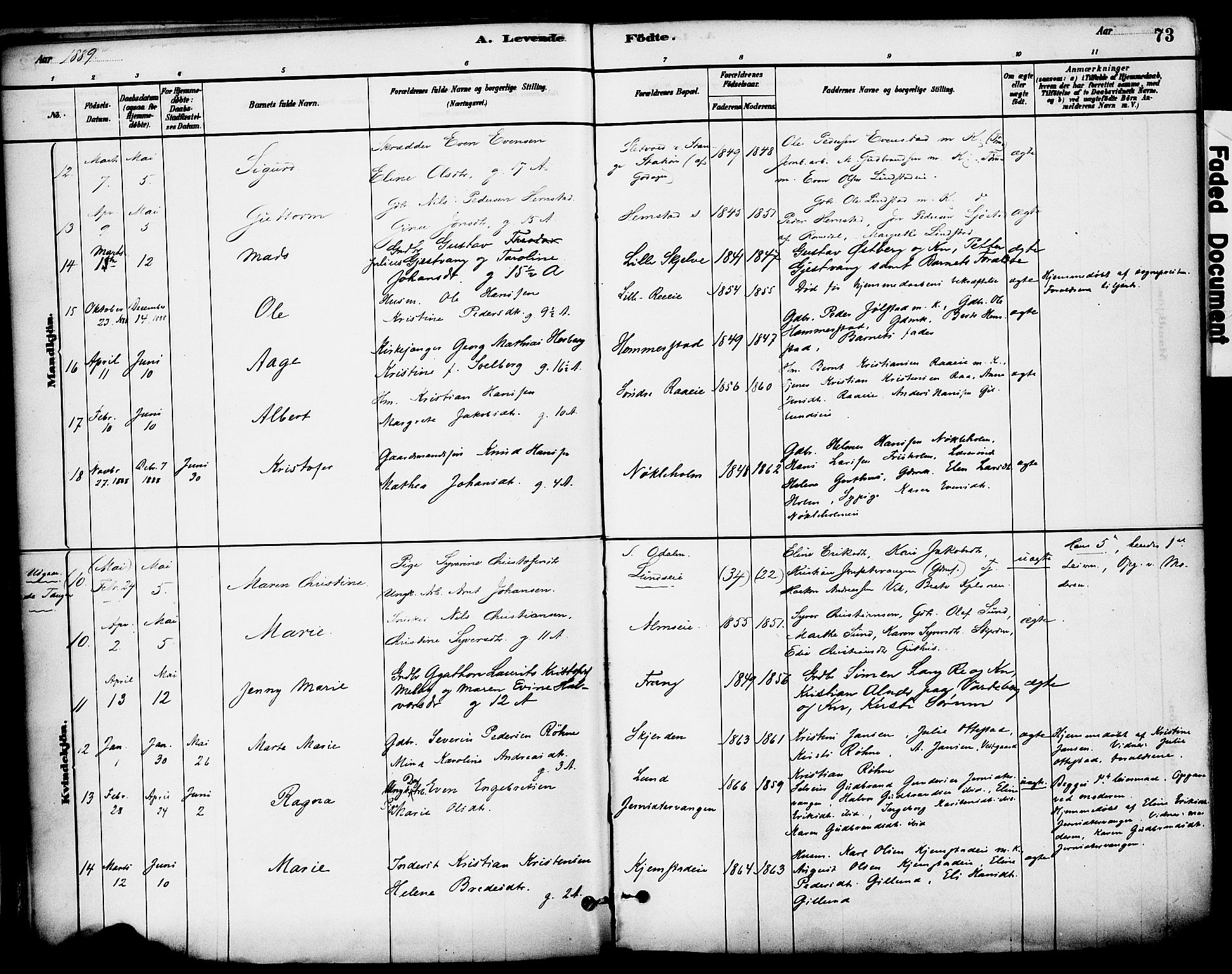 Stange prestekontor, AV/SAH-PREST-002/K/L0017: Parish register (official) no. 17, 1880-1893, p. 73