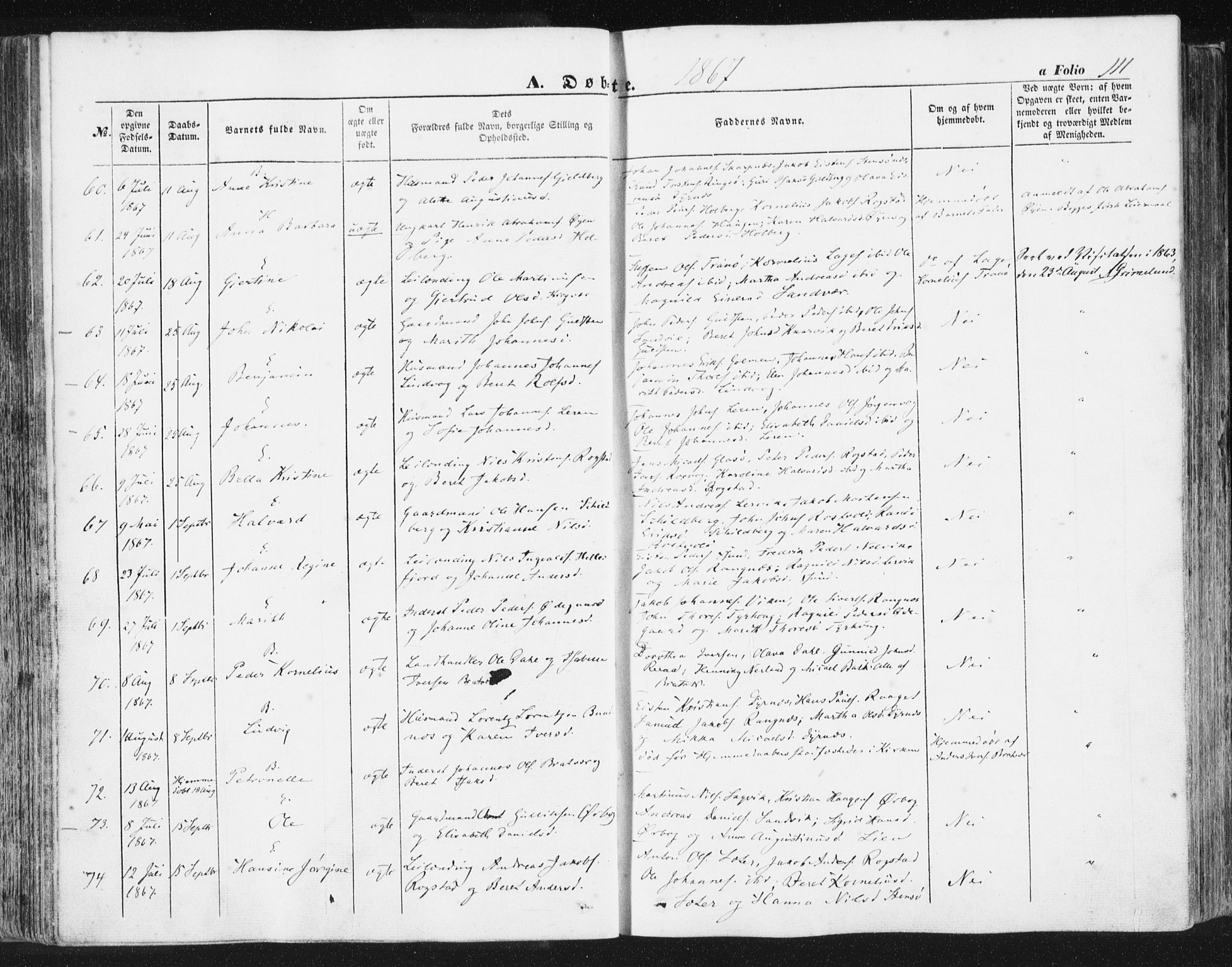 Ministerialprotokoller, klokkerbøker og fødselsregistre - Møre og Romsdal, AV/SAT-A-1454/581/L0937: Parish register (official) no. 581A05, 1853-1872, p. 111