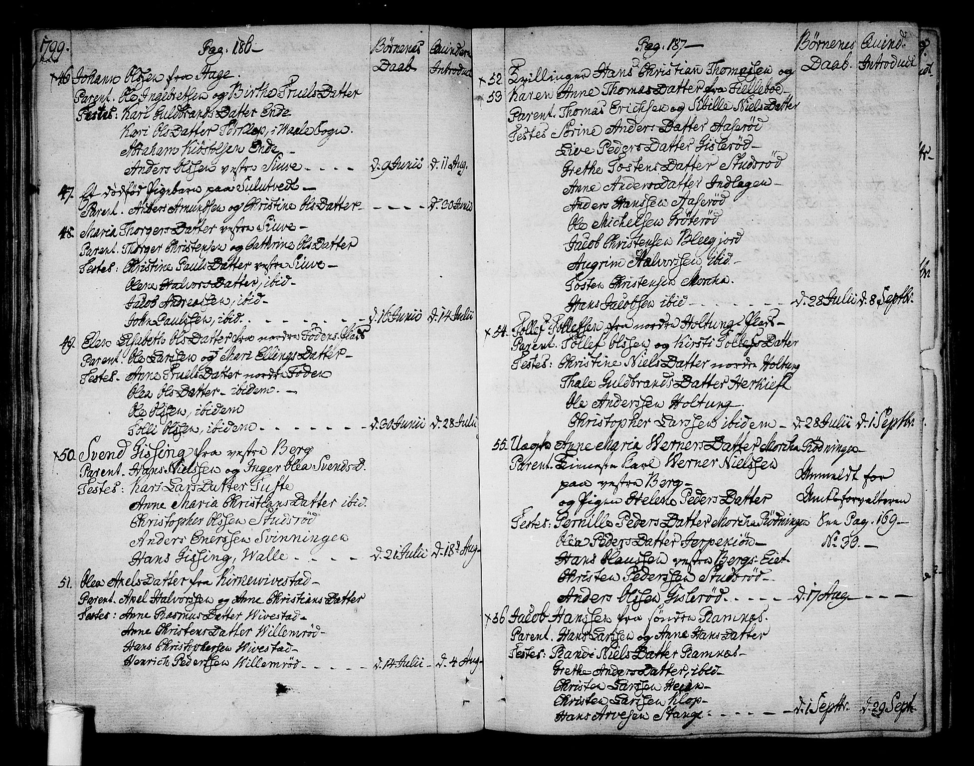 Ramnes kirkebøker, AV/SAKO-A-314/F/Fa/L0003: Parish register (official) no. I 3, 1790-1813, p. 186-187