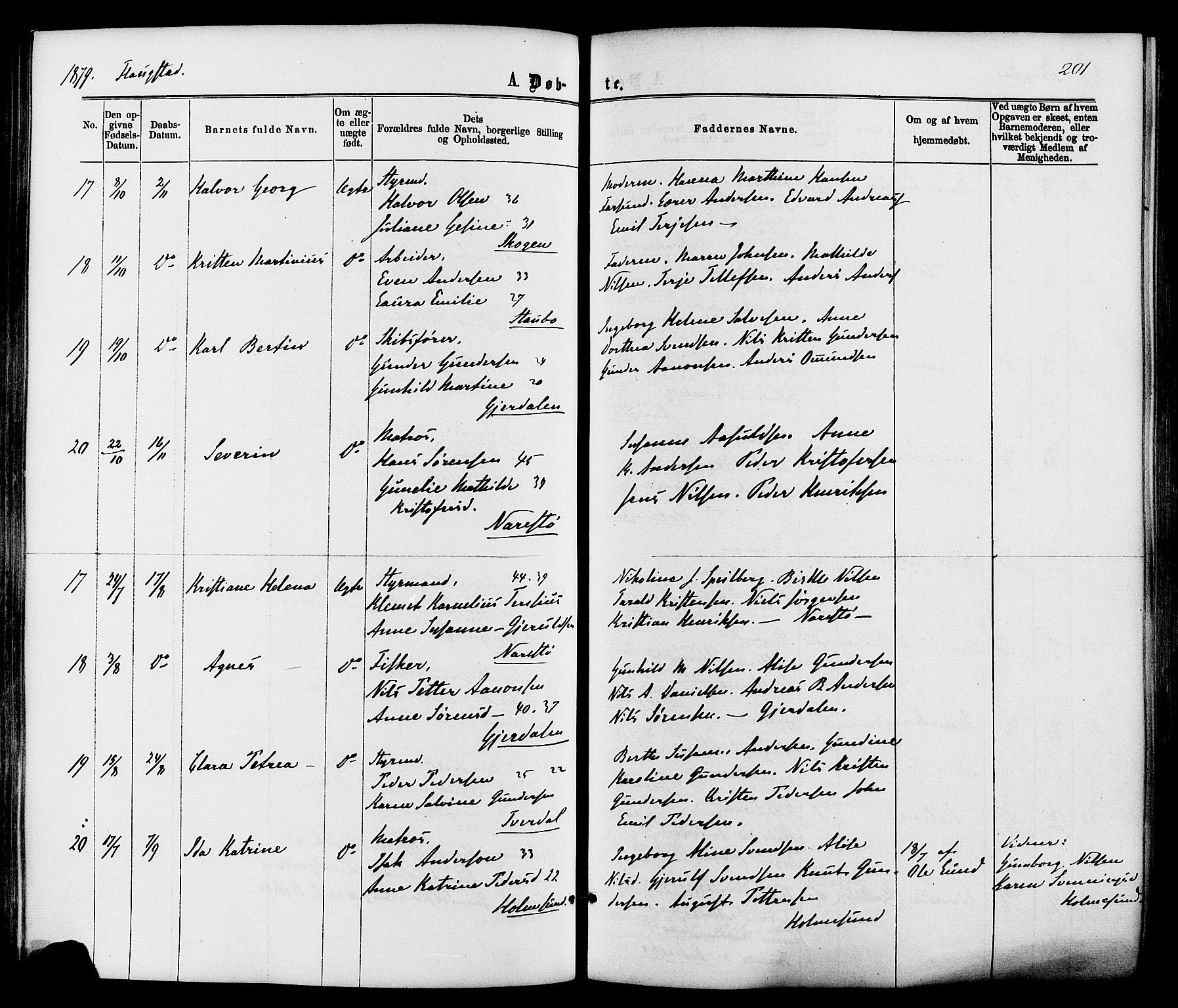 Dypvåg sokneprestkontor, AV/SAK-1111-0007/F/Fa/Faa/L0007: Parish register (official) no. A 7 /2, 1877-1884, p. 201