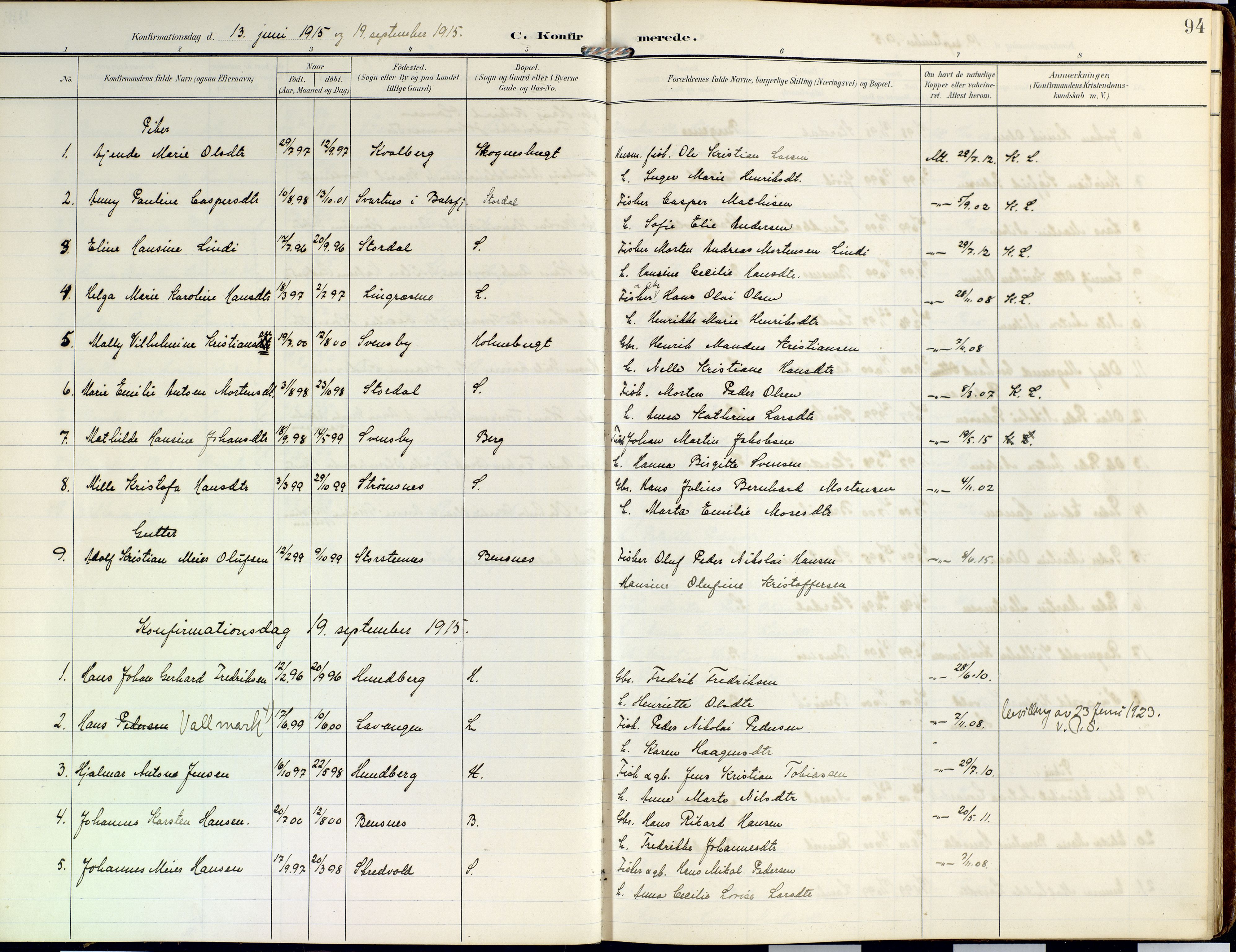 Lyngen sokneprestembete, AV/SATØ-S-1289/H/He/Hea/L0014kirke: Parish register (official) no. 14, 1905-1920, p. 94