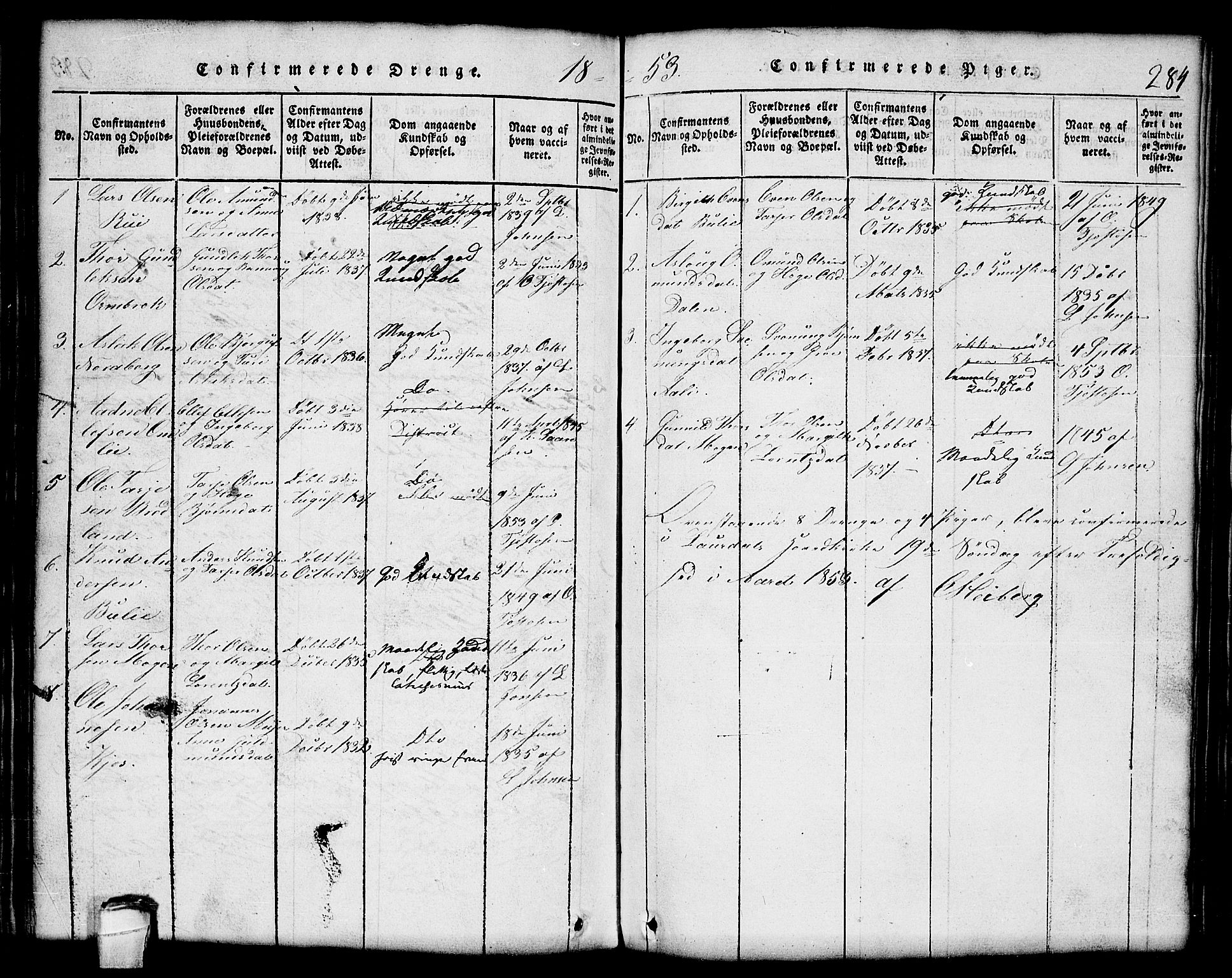 Lårdal kirkebøker, SAKO/A-284/G/Gc/L0001: Parish register (copy) no. III 1, 1815-1854, p. 284