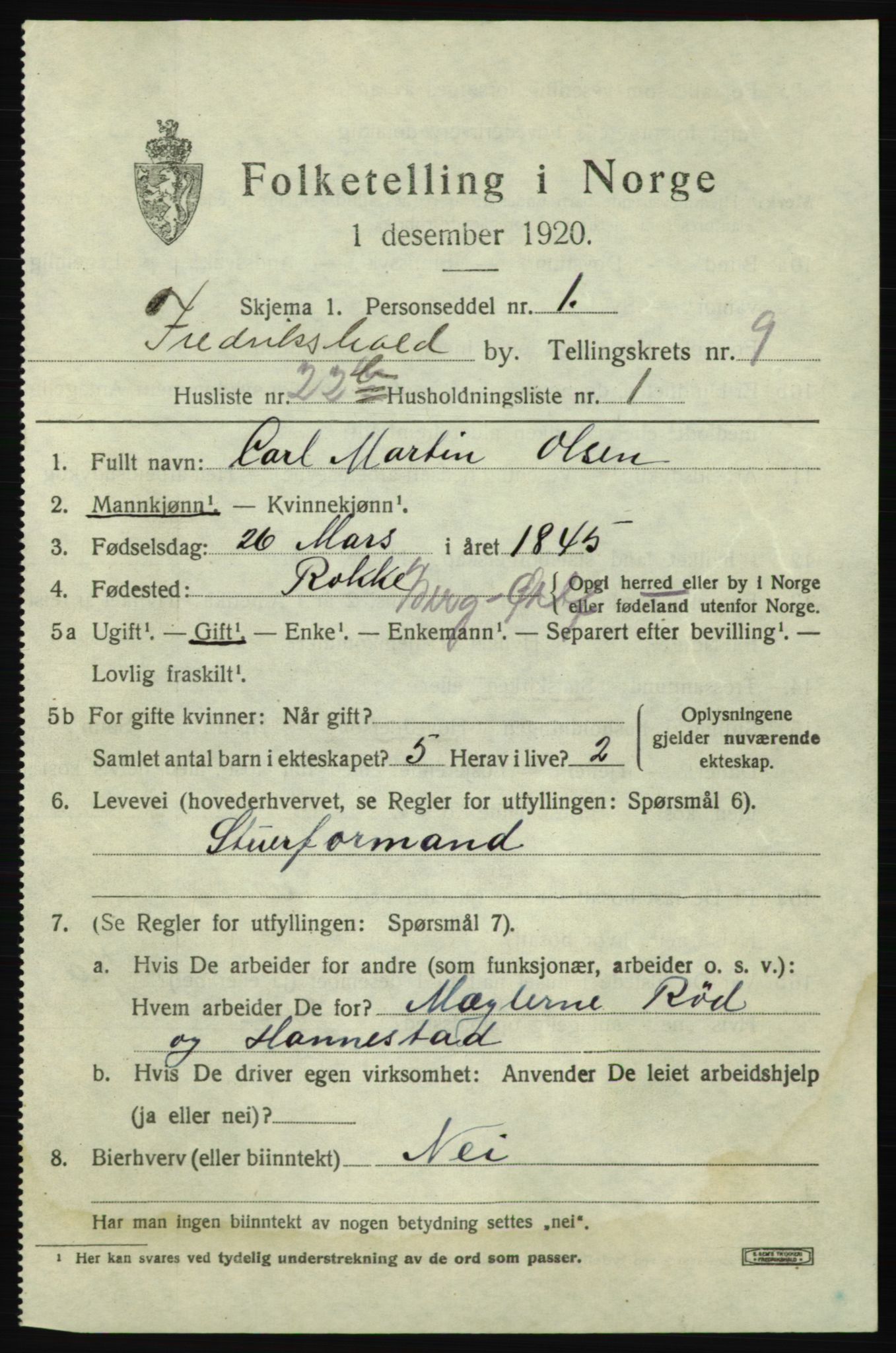 SAO, 1920 census for Fredrikshald, 1920, p. 16237