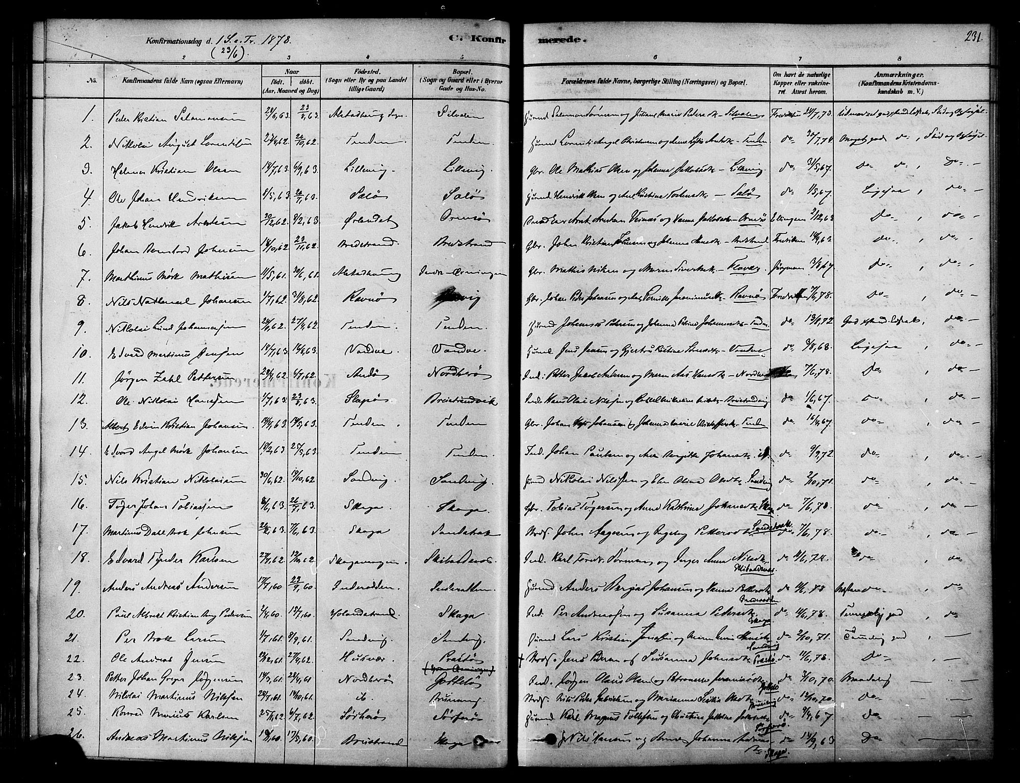 Ministerialprotokoller, klokkerbøker og fødselsregistre - Nordland, SAT/A-1459/834/L0507: Parish register (official) no. 834A05, 1878-1892, p. 231