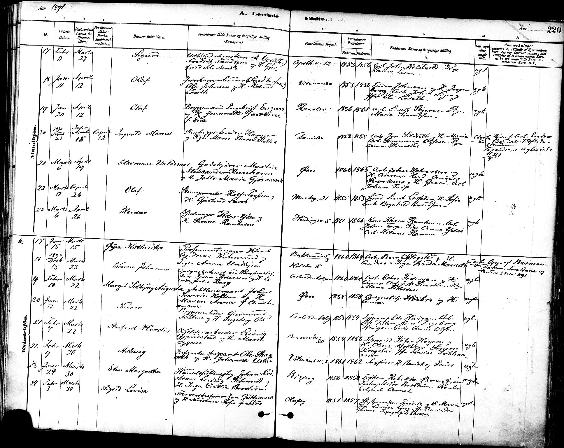 Ministerialprotokoller, klokkerbøker og fødselsregistre - Sør-Trøndelag, AV/SAT-A-1456/601/L0057: Parish register (official) no. 601A25, 1877-1891, p. 220