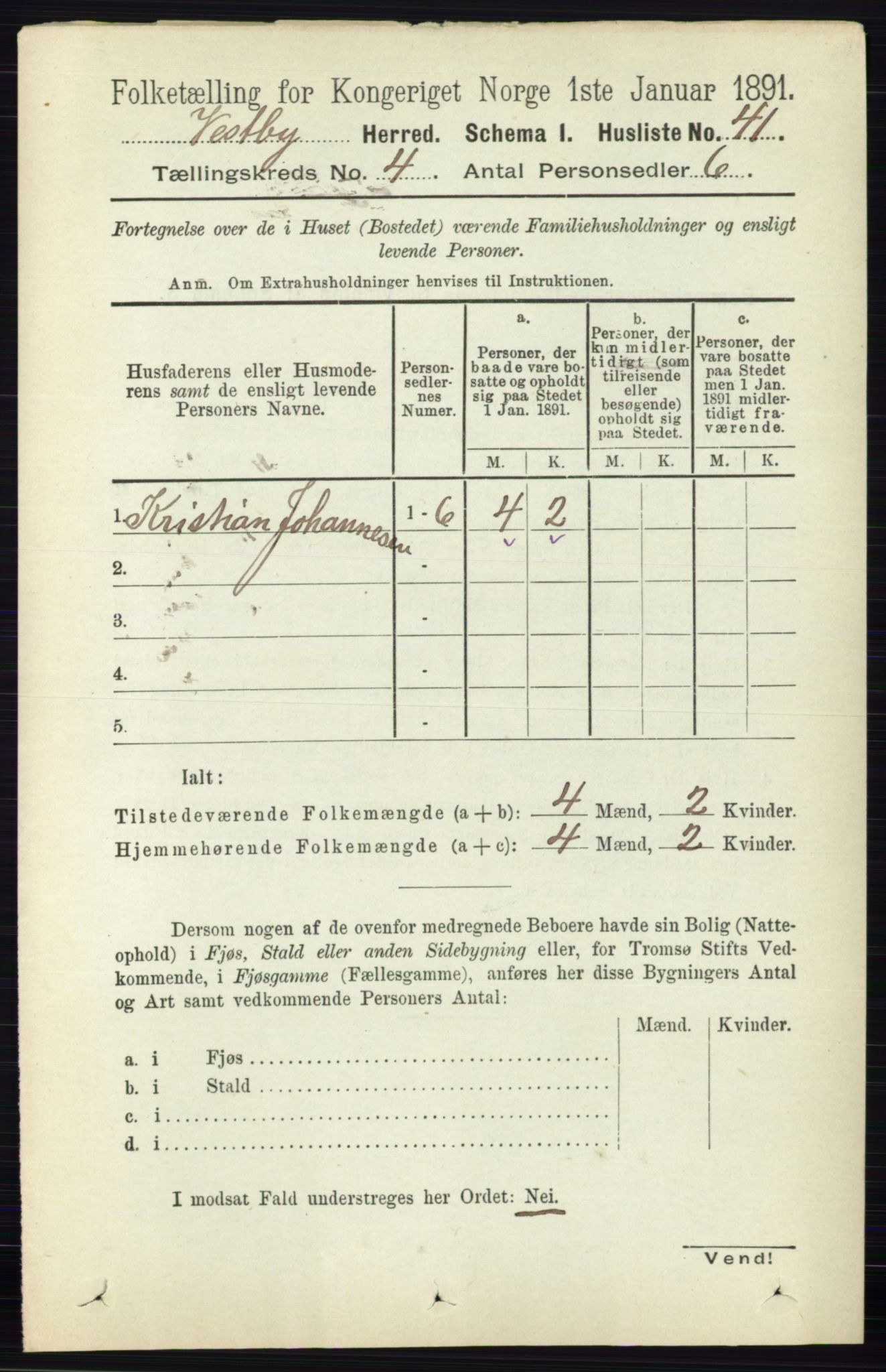 RA, 1891 census for 0211 Vestby, 1891, p. 1520