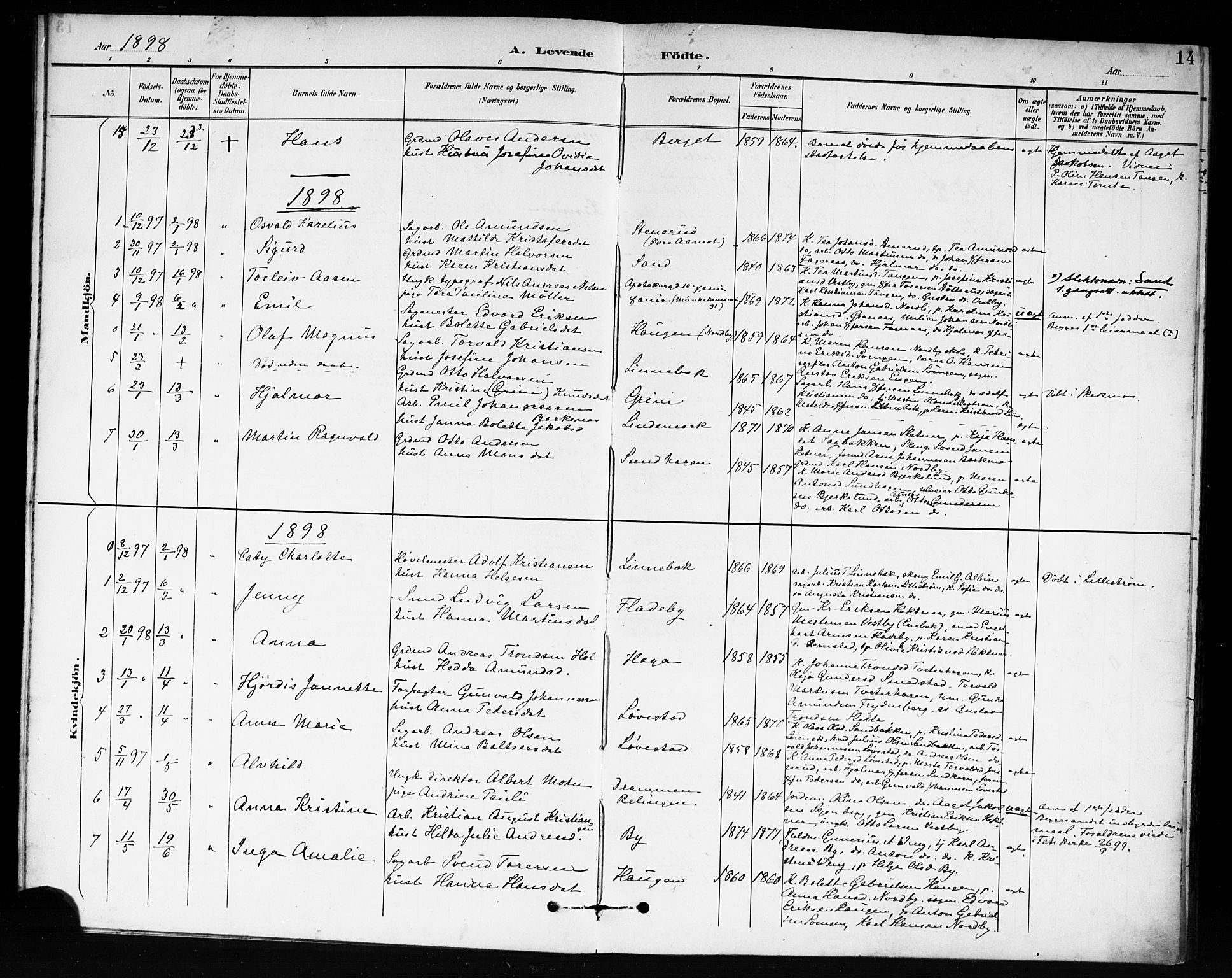 Fet prestekontor Kirkebøker, AV/SAO-A-10370a/F/Fb/L0002: Parish register (official) no. II 2, 1892-1904, p. 14