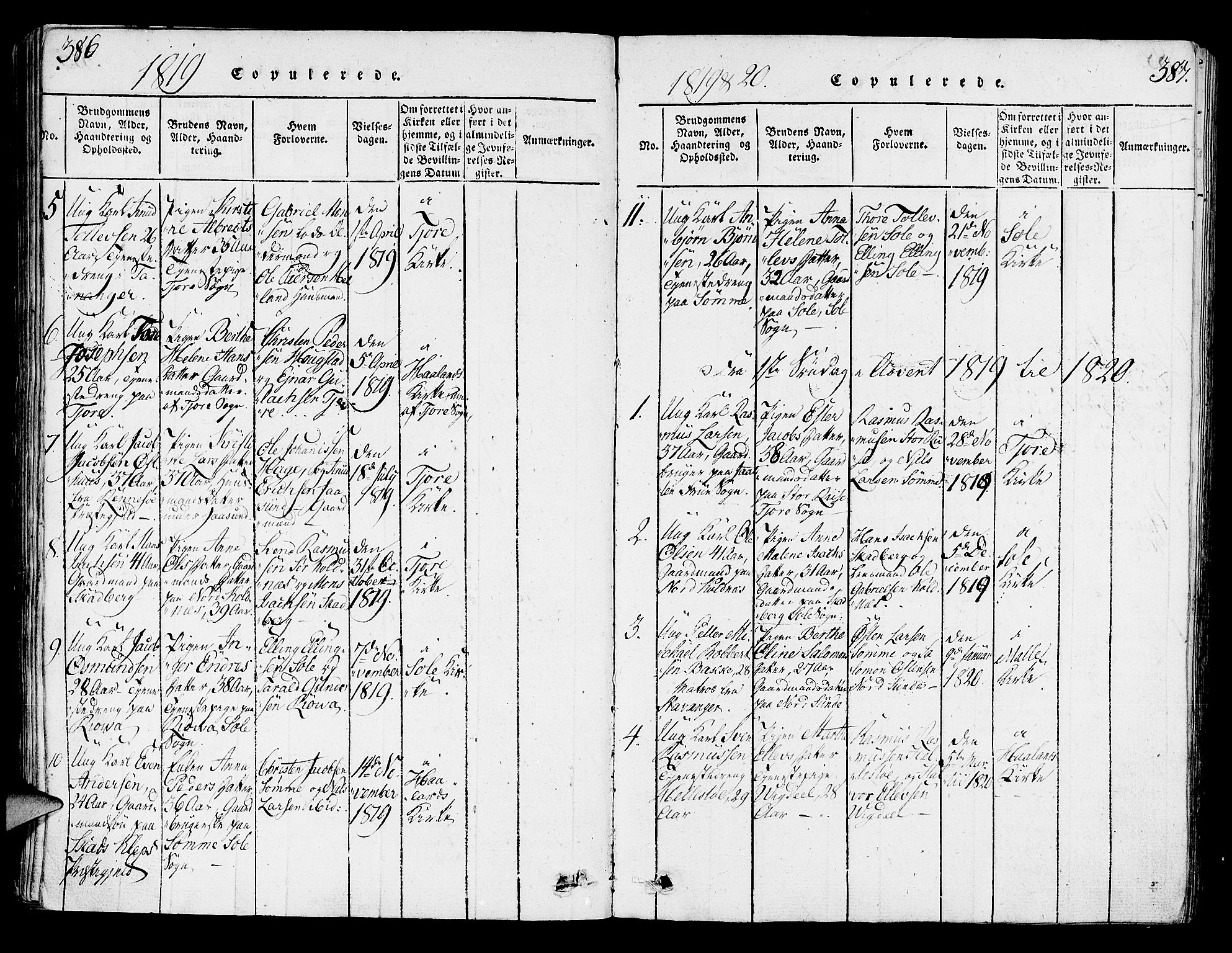 Håland sokneprestkontor, AV/SAST-A-101802/001/30BA/L0004: Parish register (official) no. A 4, 1815-1829, p. 386-387