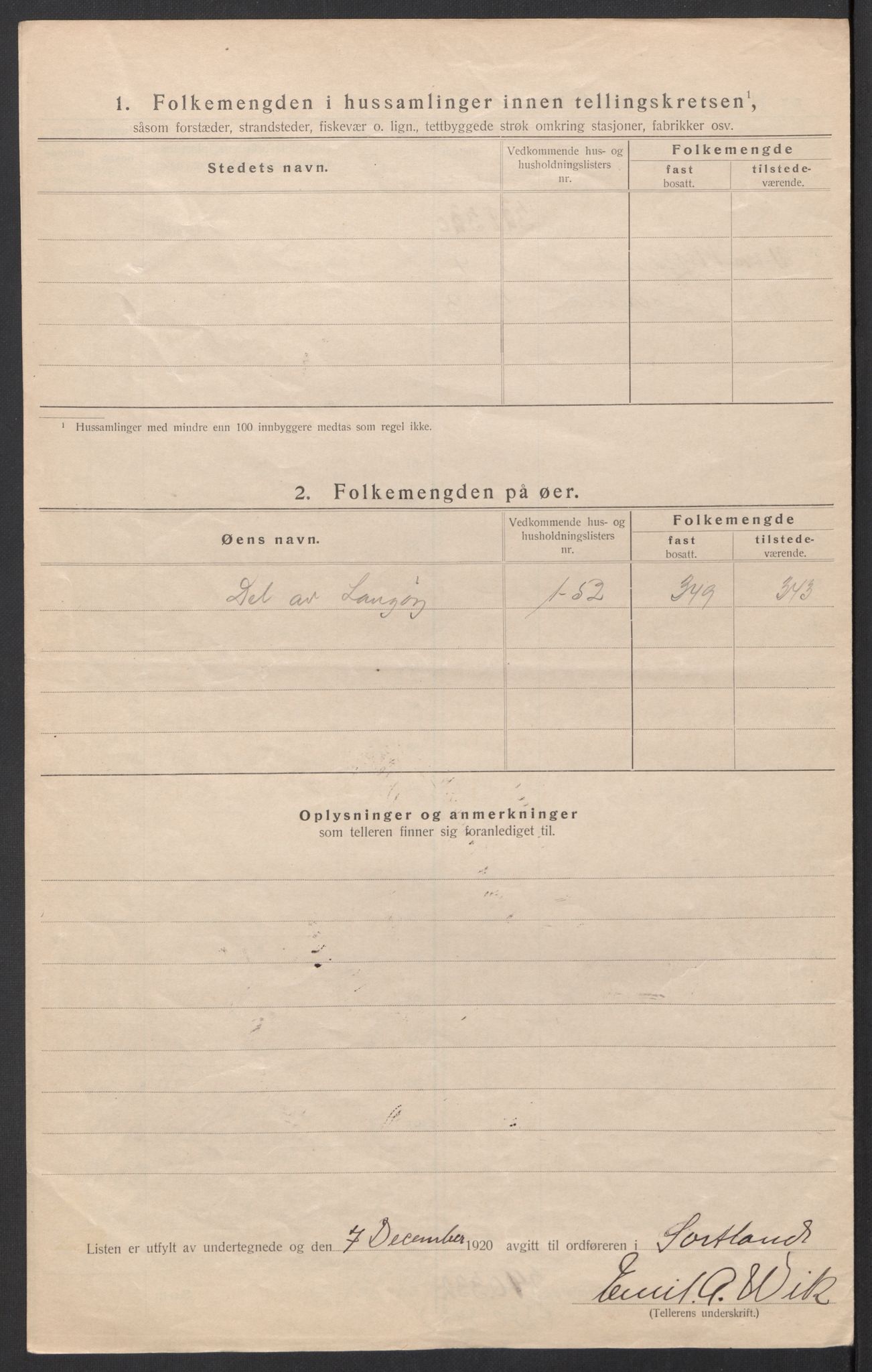 SAT, 1920 census for Sortland, 1920, p. 28