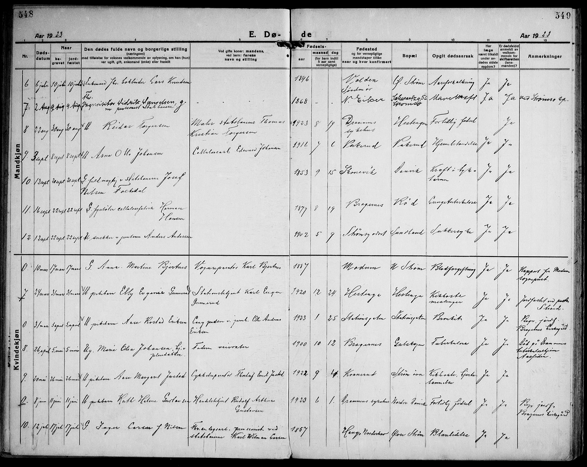 Strømsgodset kirkebøker, AV/SAKO-A-324/F/Fa/L0003: Parish register (official) no. 3, 1920-1936, p. 548-549