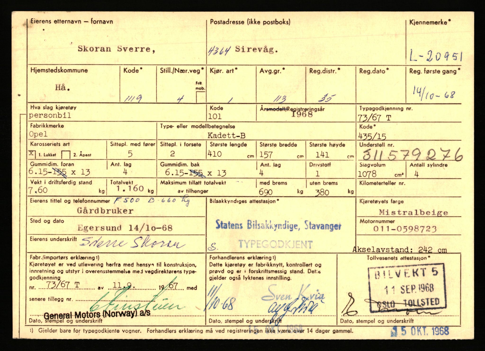 Stavanger trafikkstasjon, SAST/A-101942/0/F/L0037: L-20500 - L-21499, 1930-1971, p. 1415