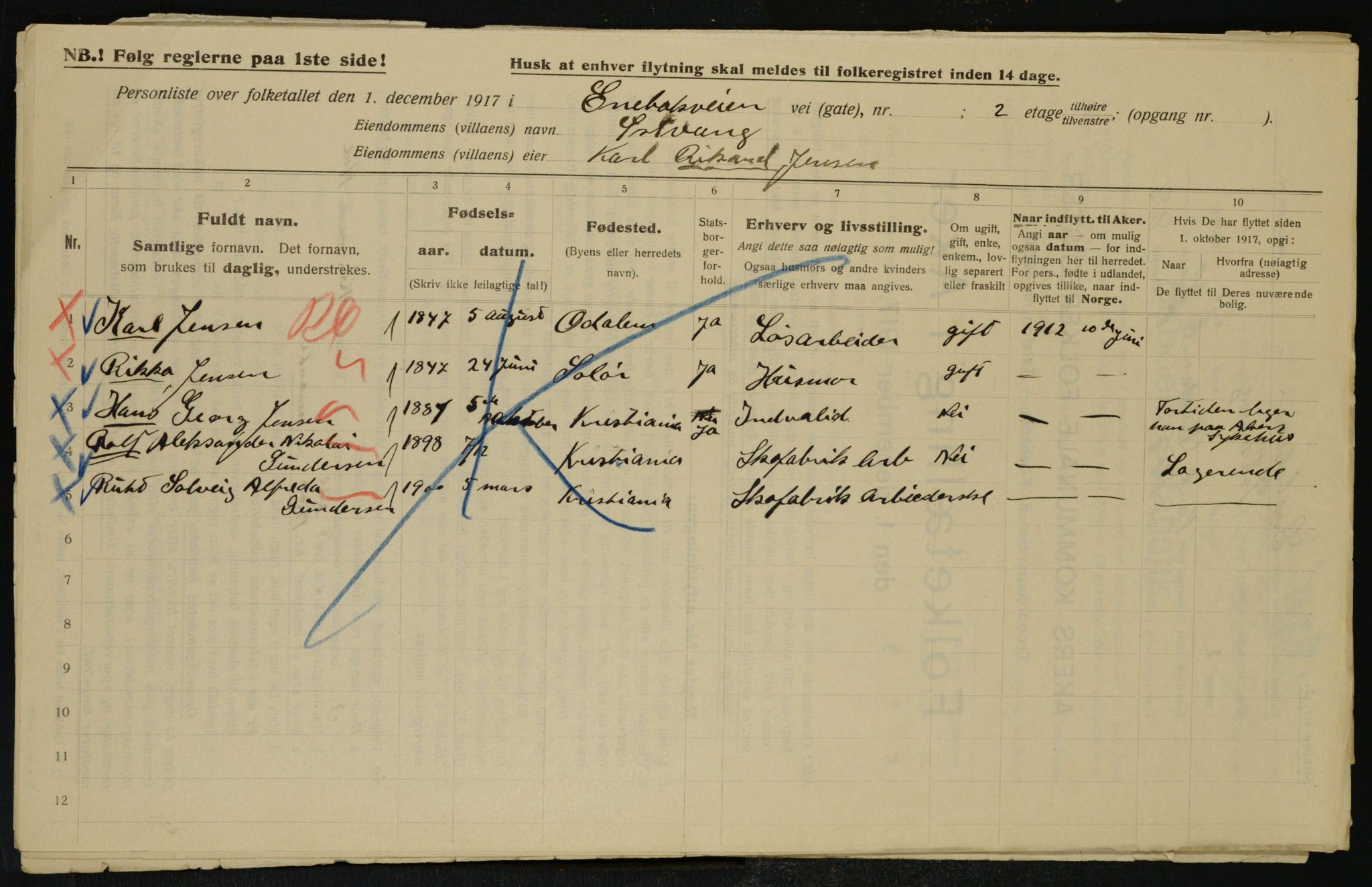 OBA, Municipal Census 1917 for Aker, 1917, p. 22935