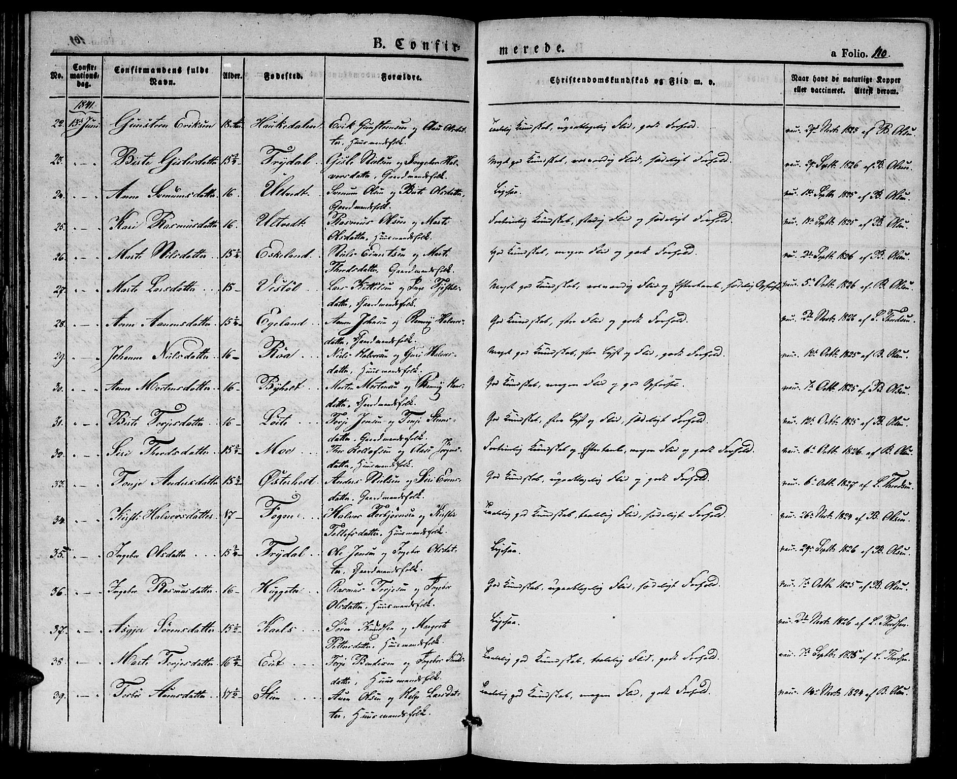 Gjerstad sokneprestkontor, AV/SAK-1111-0014/F/Fa/Faa/L0005: Parish register (official) no. A 5, 1829-1841, p. 110